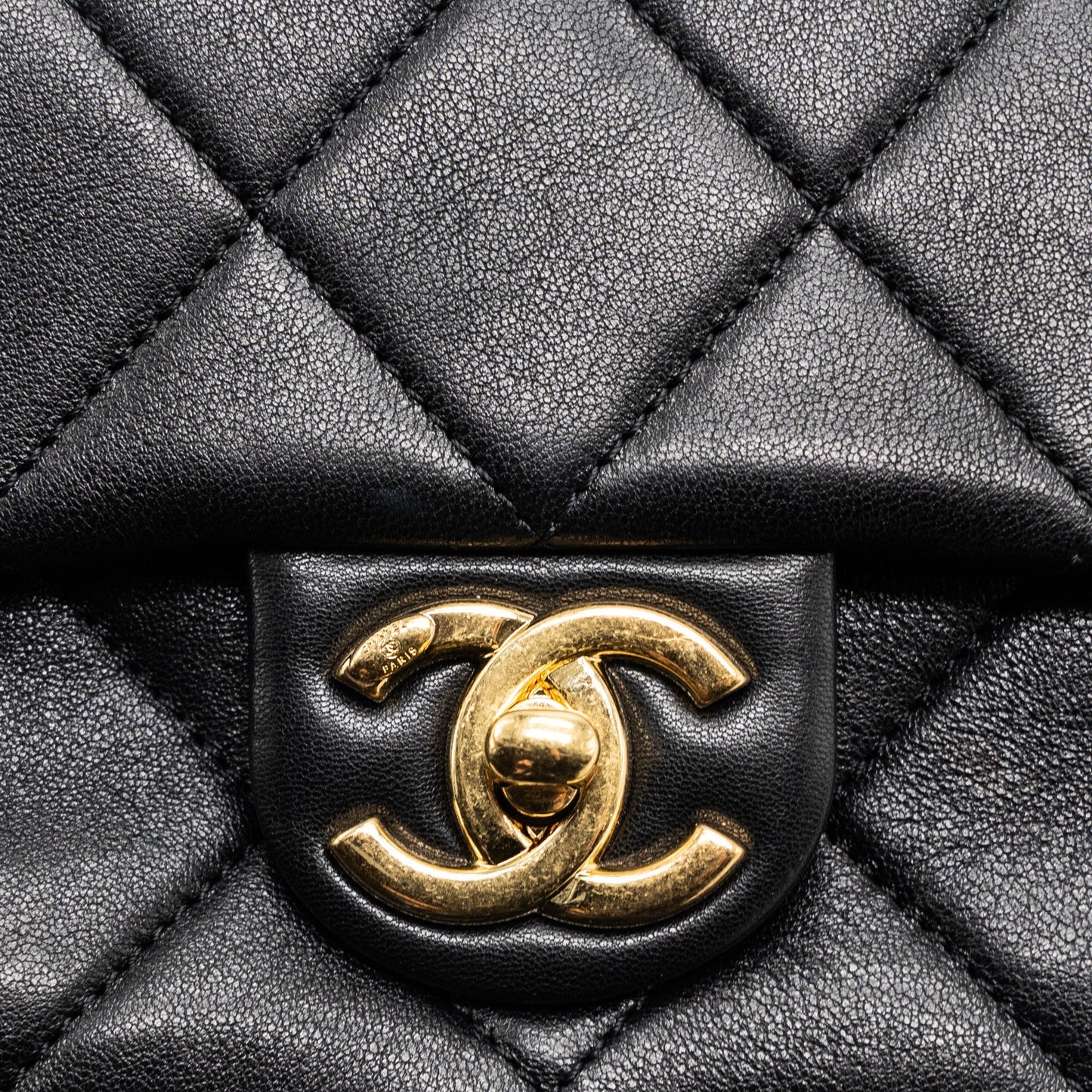 Chanel Round Handle Mini Square Crossbody Bag Lambskin Brushed (Microchip)