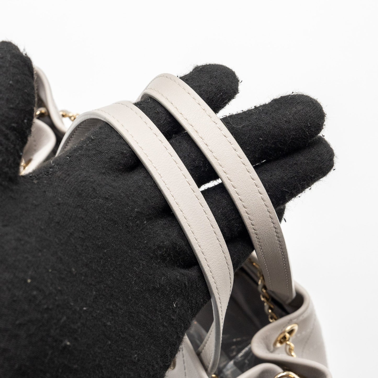 Chanel quilted bucket bag lambskin grey L