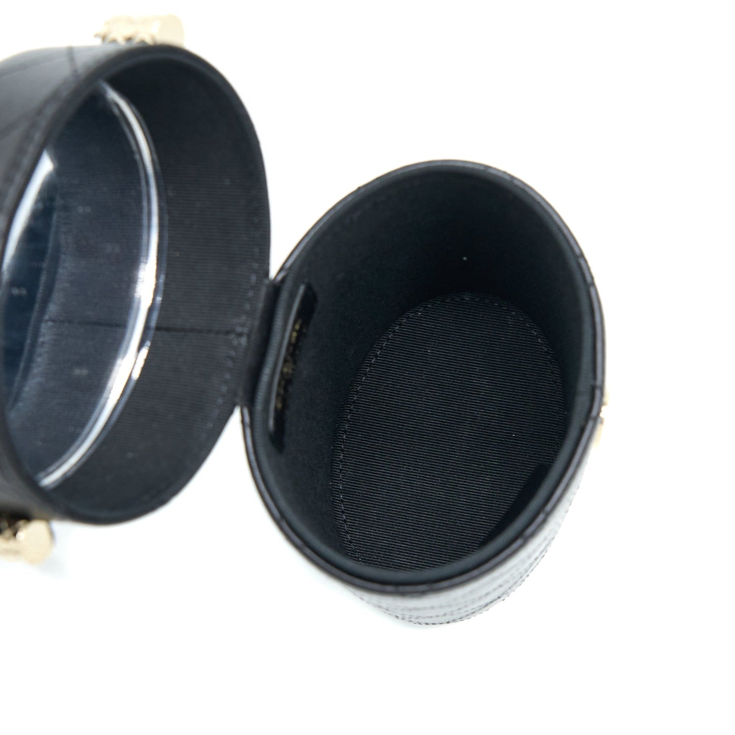 Chanel Round Vanity Case With Chain Lambskin Black L