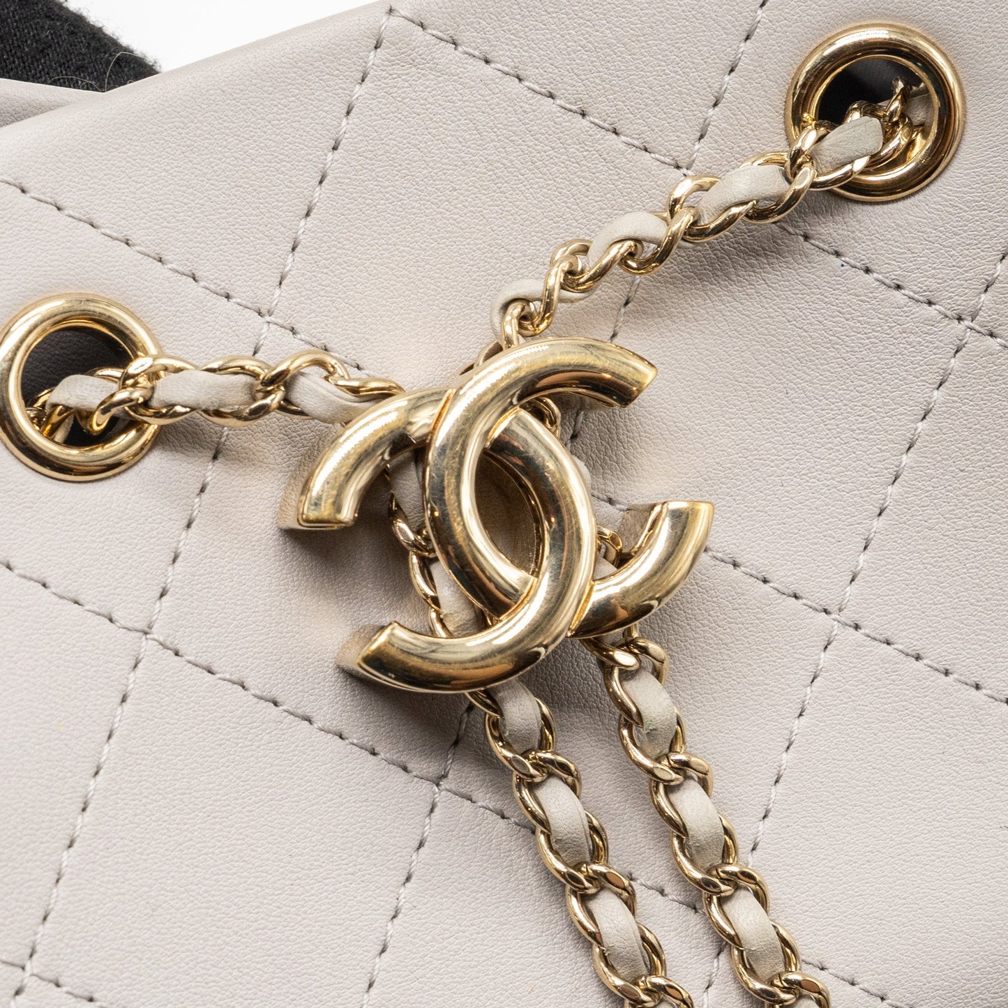 Chanel quilted bucket bag lambskin grey L