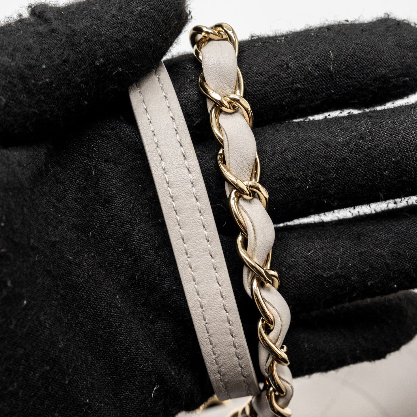 Chanel quilted bucket bag lambskin grey L