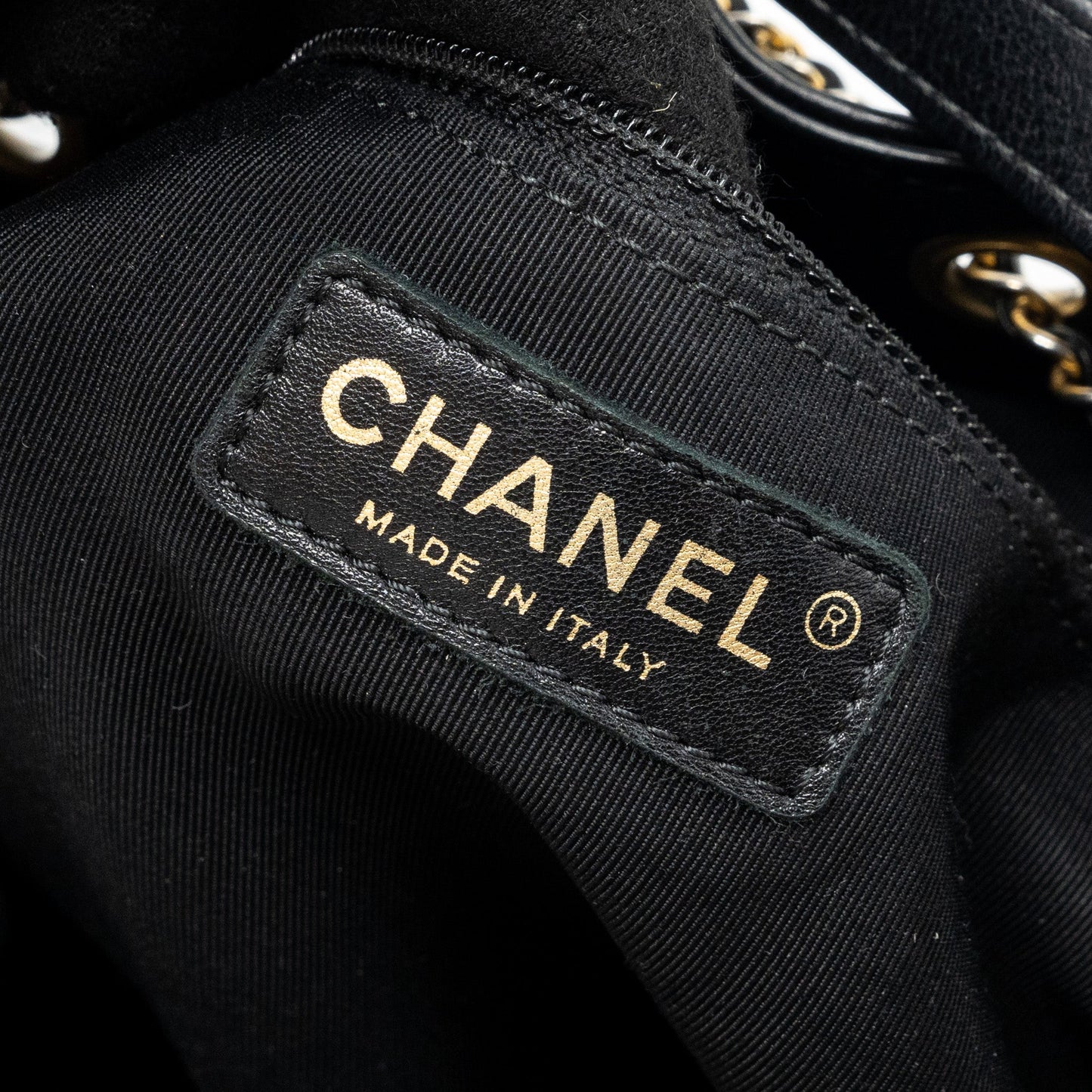 Chanel chevron bucket bag grained calfskin Black