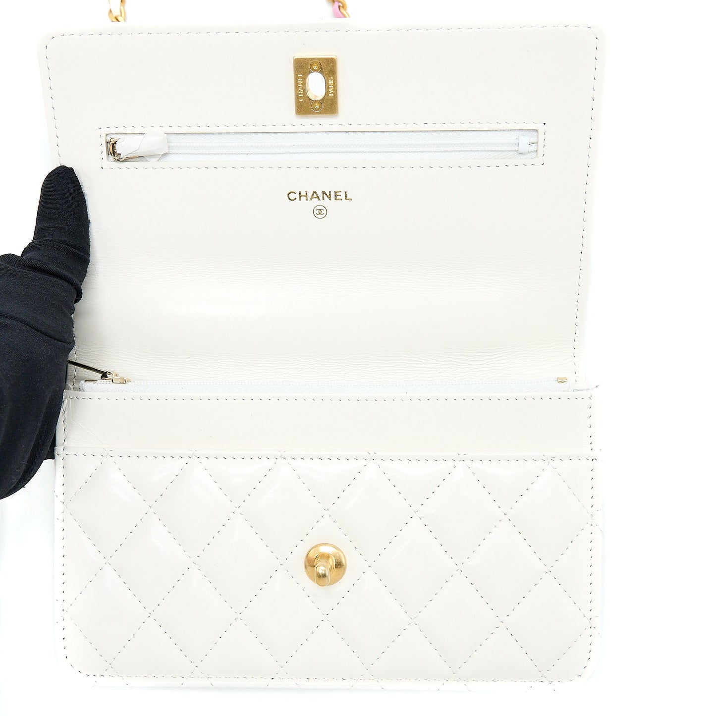 Chanel 23P Top Handle Wallet on Chain Calfskin White/Multicolour Brushed  (Microchip)