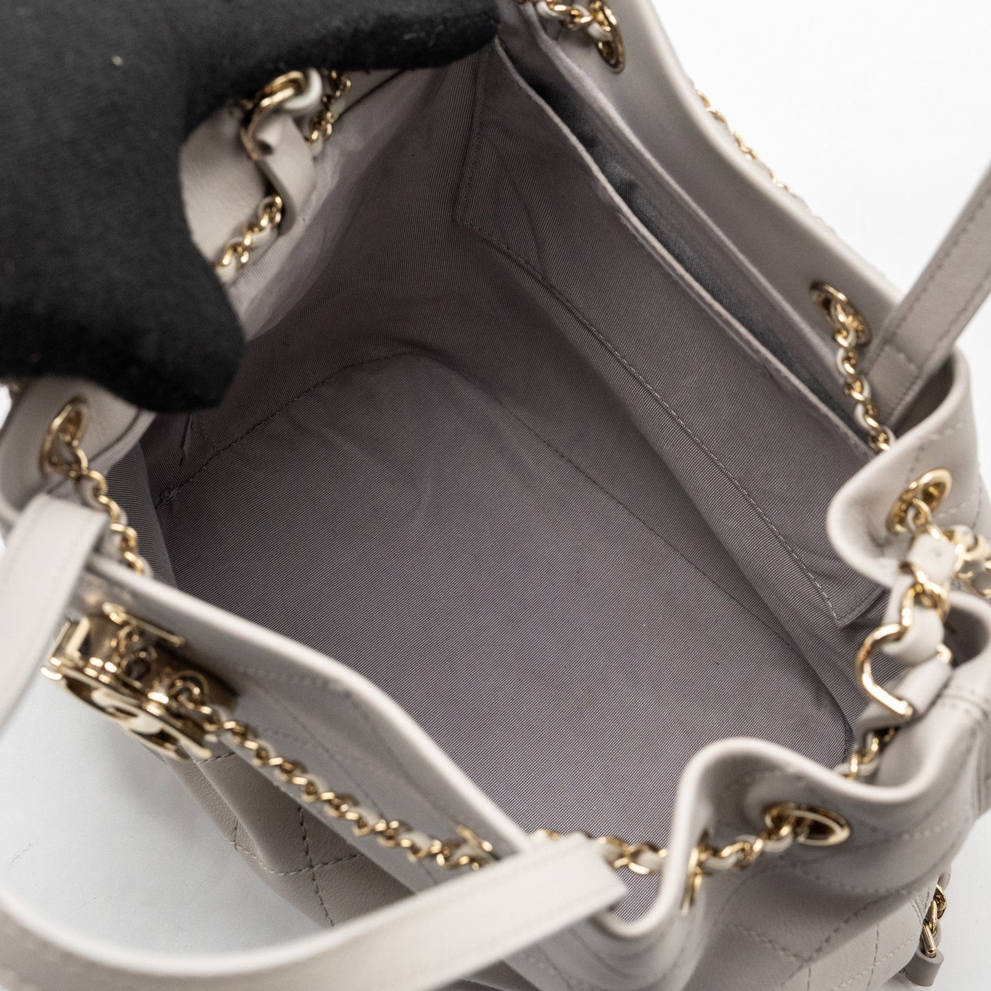 Chanel quilted bucket bag lambskin grey L