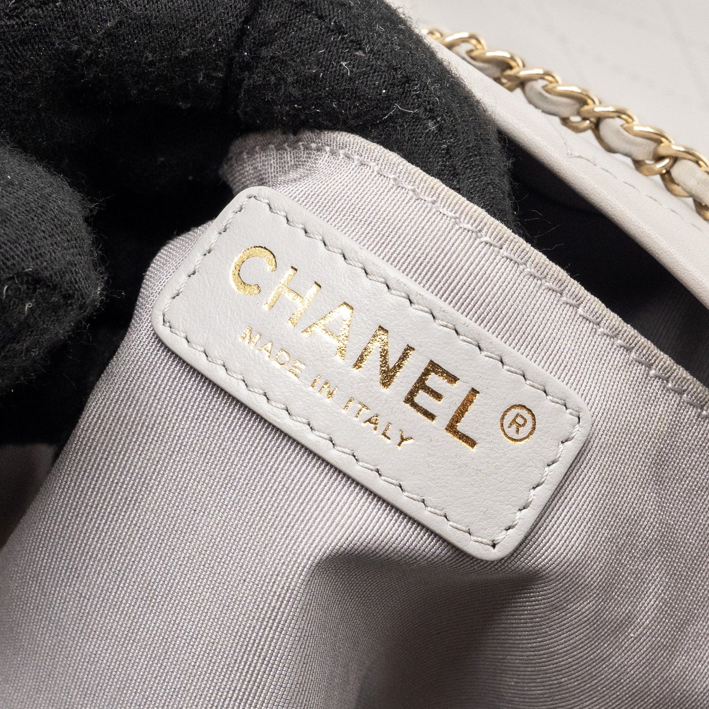 Chanel quilted bucket bag lambskin grey L