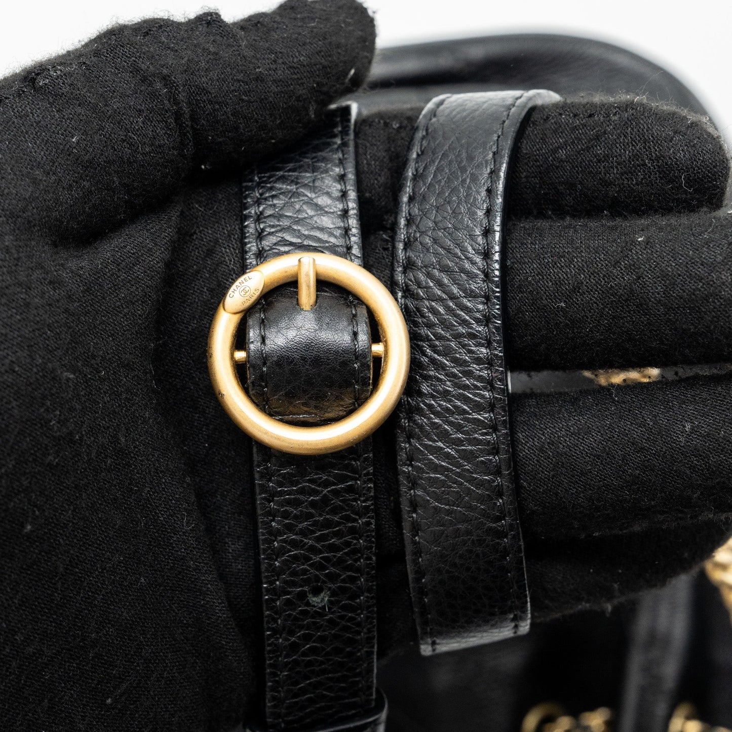 Chanel chevron bucket bag grained calfskin Black