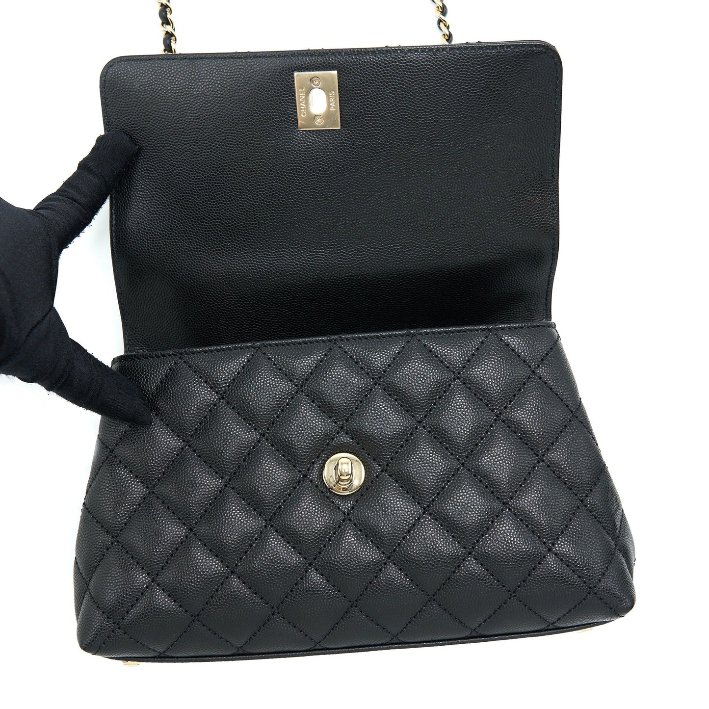 Chanel Small Coco Handle Caviar Black L .