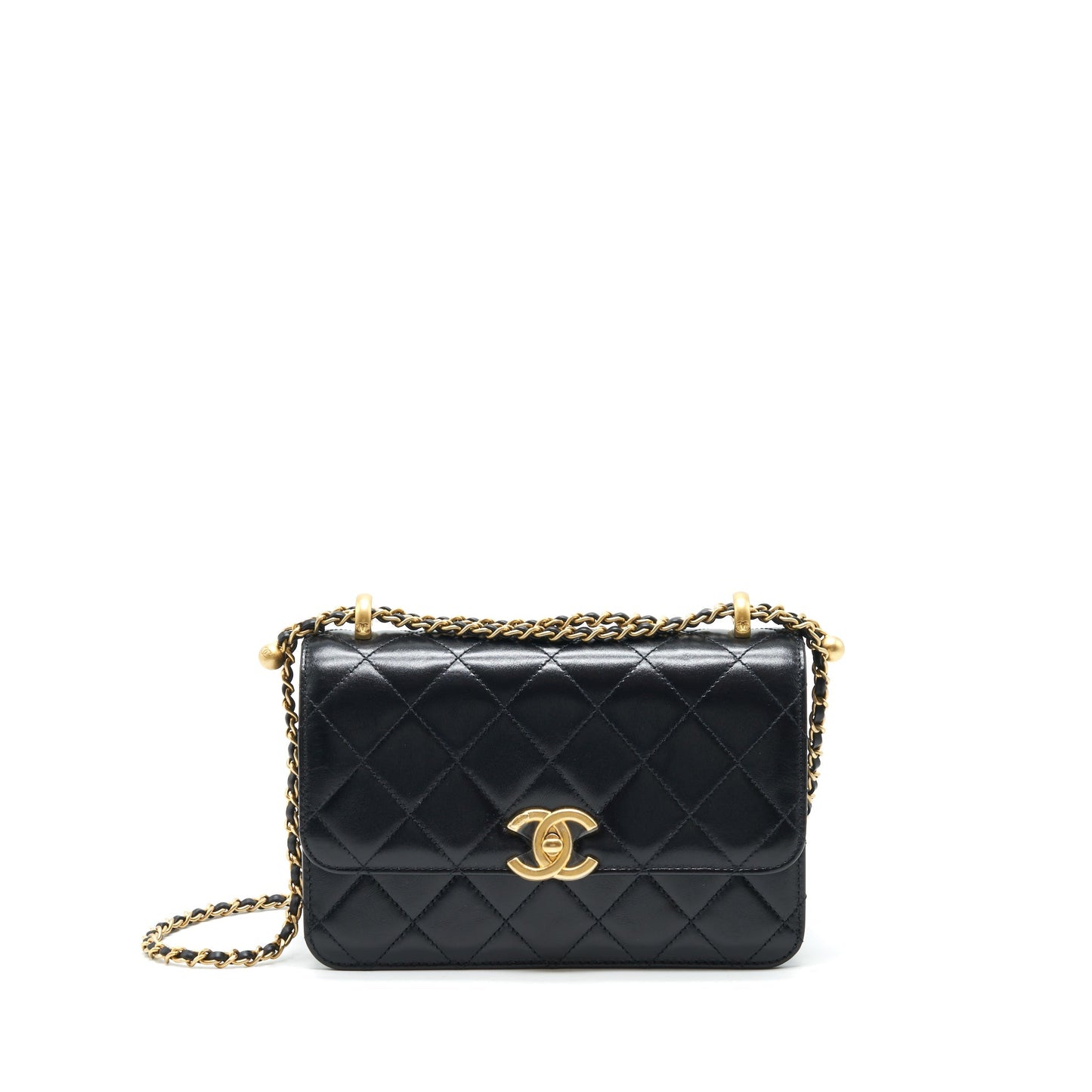 Chanel 21A Gold Crush Flap Bag Calfskin Black