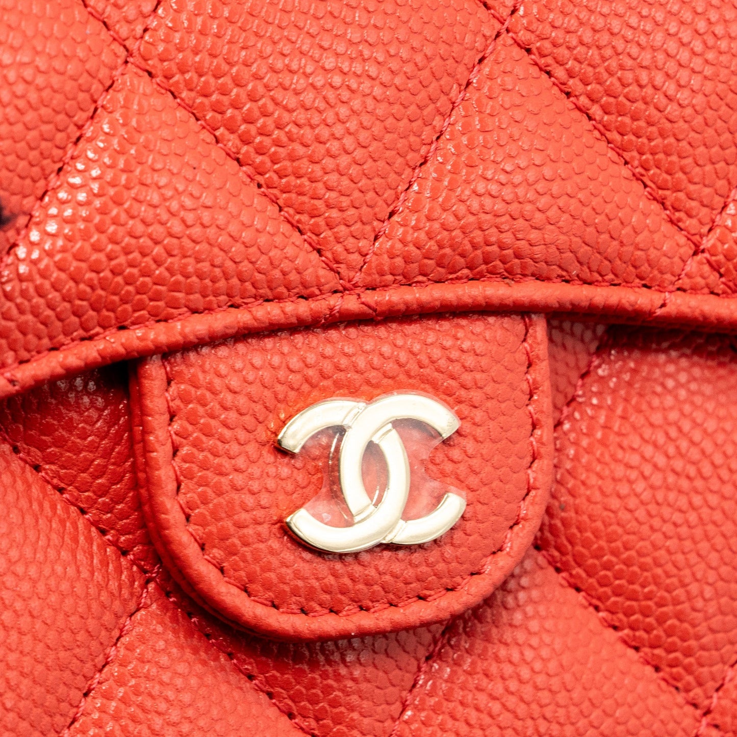 Chanel flap card holder with chain on one side caviar coral pink L