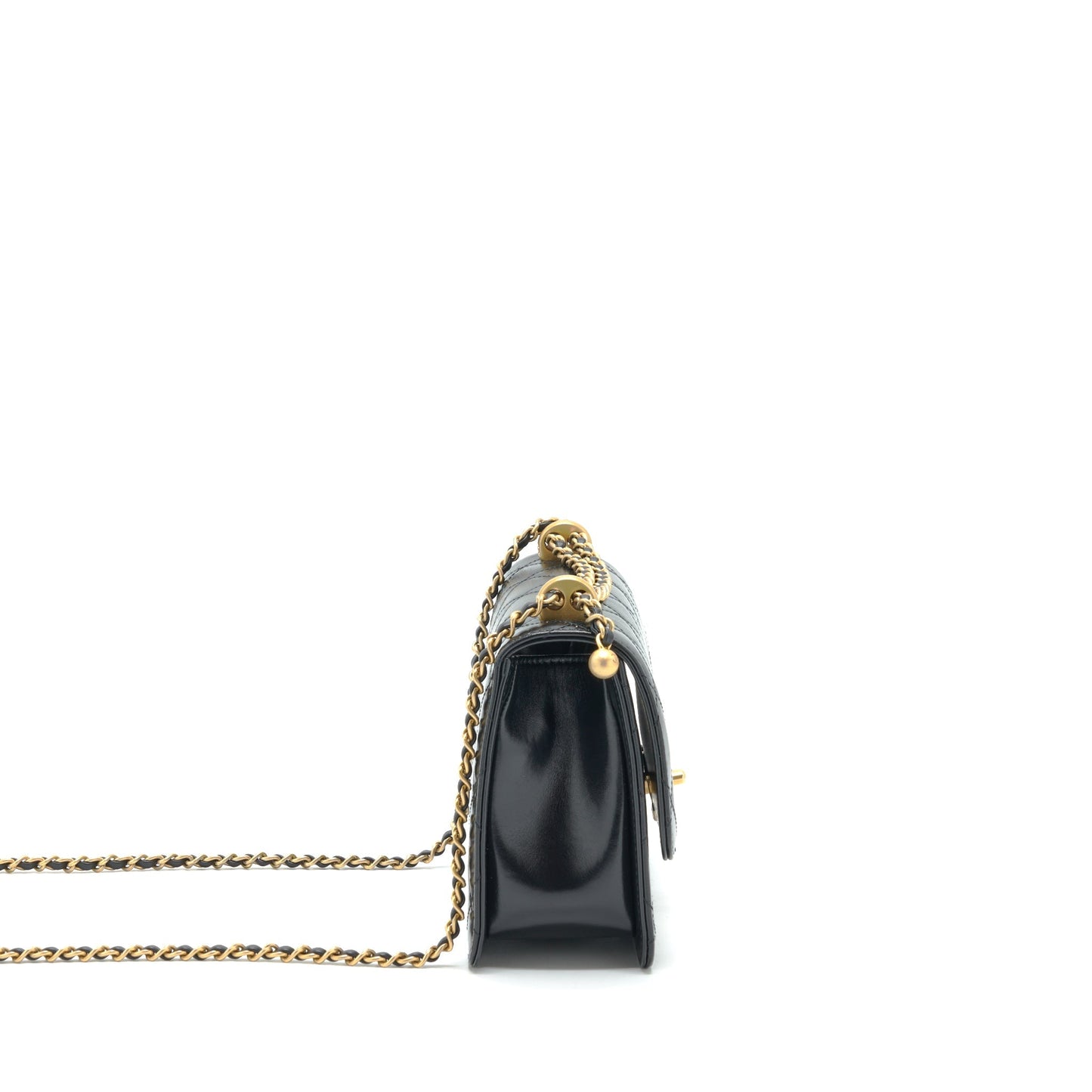 Chanel 21A Gold Crush Flap Bag Calfskin Black