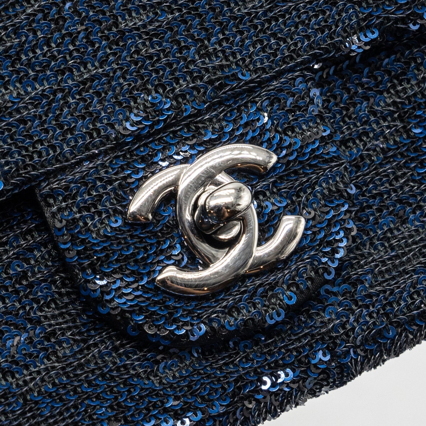 Chanel super mini flap bag sequin dark blue / black