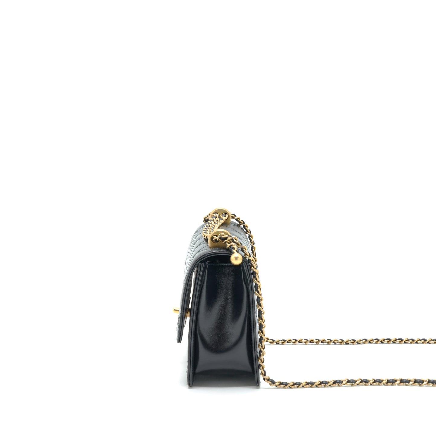 Chanel 21A Gold Crush Flap Bag Calfskin Black