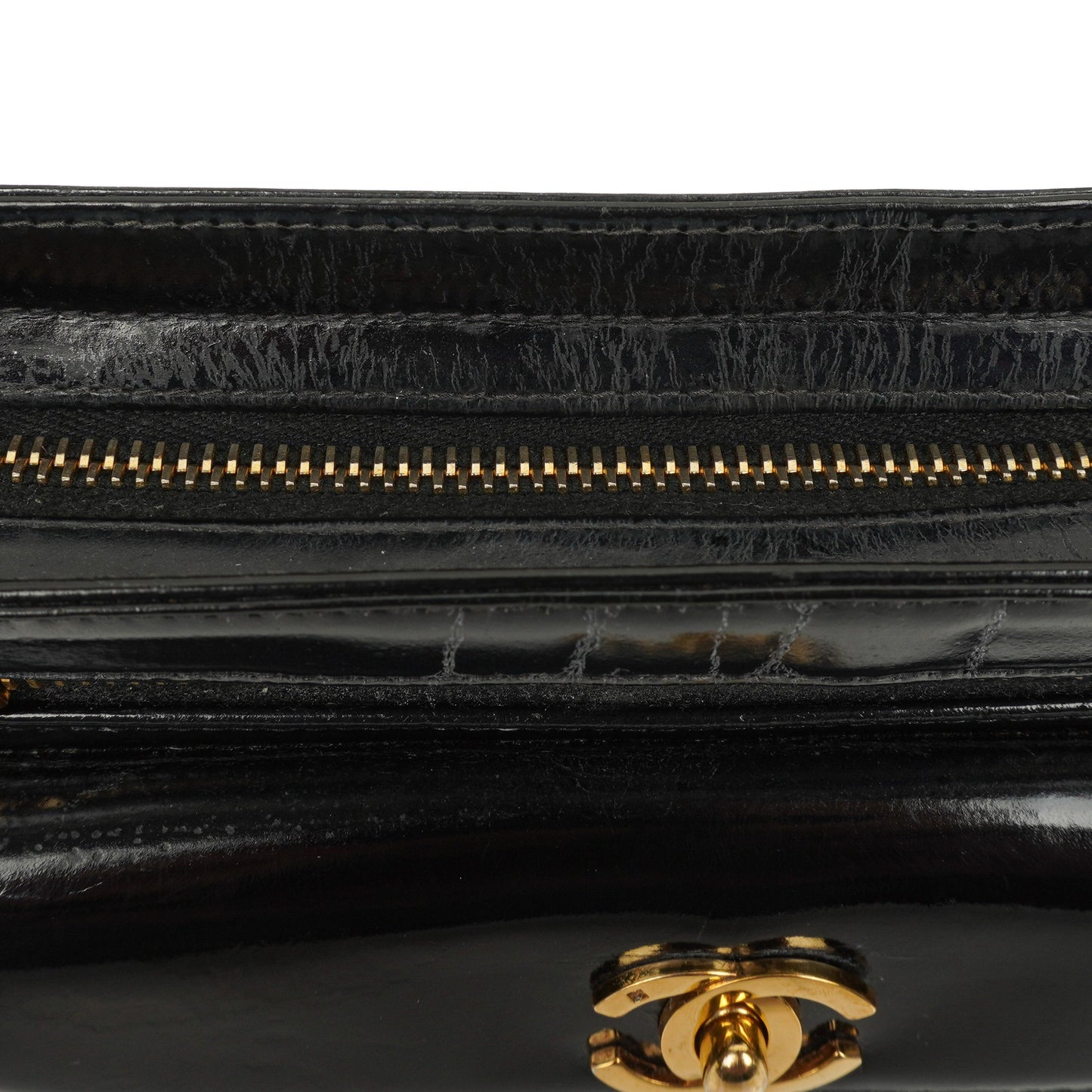 Chanel CC Black Patent Leather Wristlet Bag 24K Gold Hardware