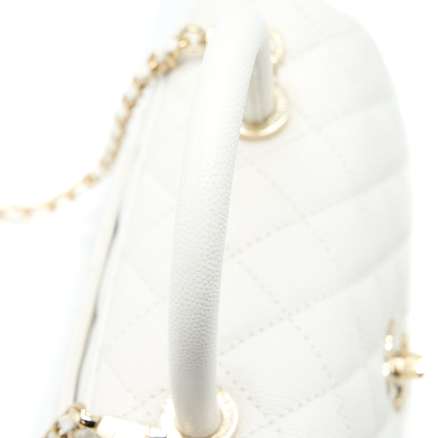 Chanel Small Coco Handle Caviar White L (Microchip)