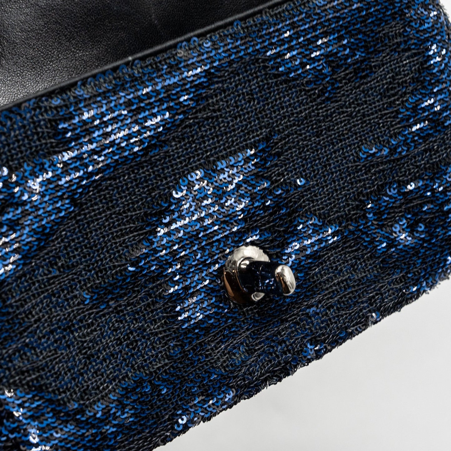 Chanel super mini flap bag sequin dark blue / black
