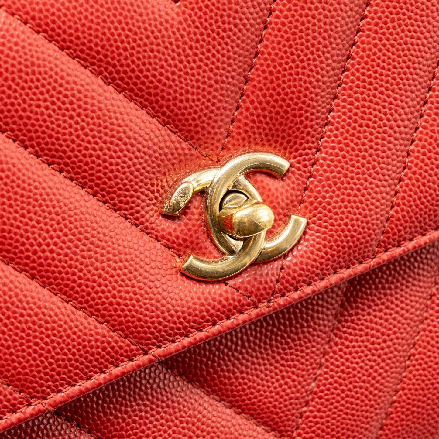 Chanel Small Coco Handle Chevron Caviar Red