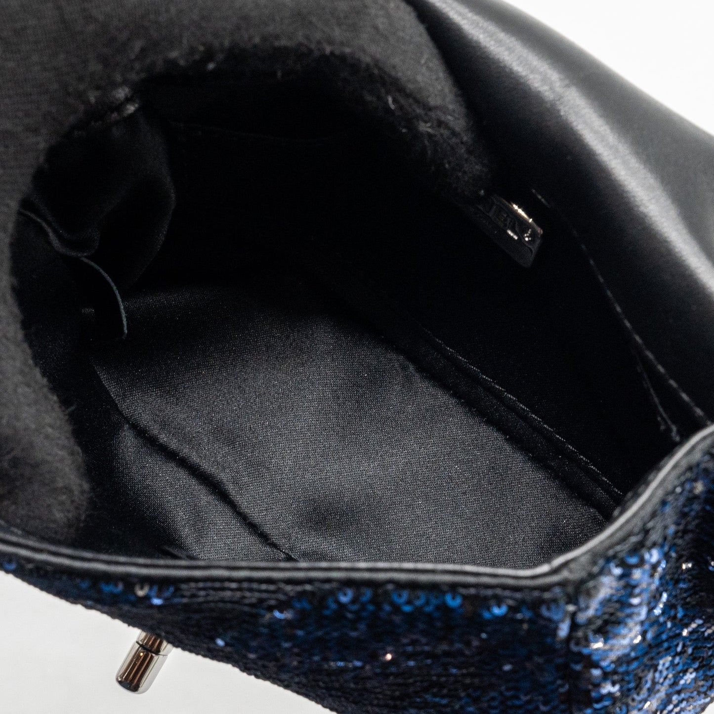 Chanel super mini flap bag sequin dark blue / black