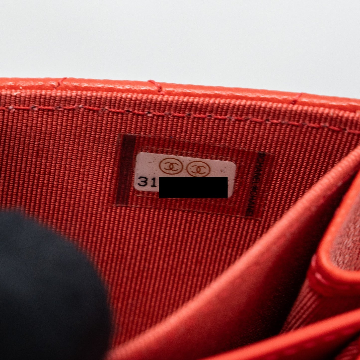 Chanel flap card holder with chain on one side caviar coral pink L