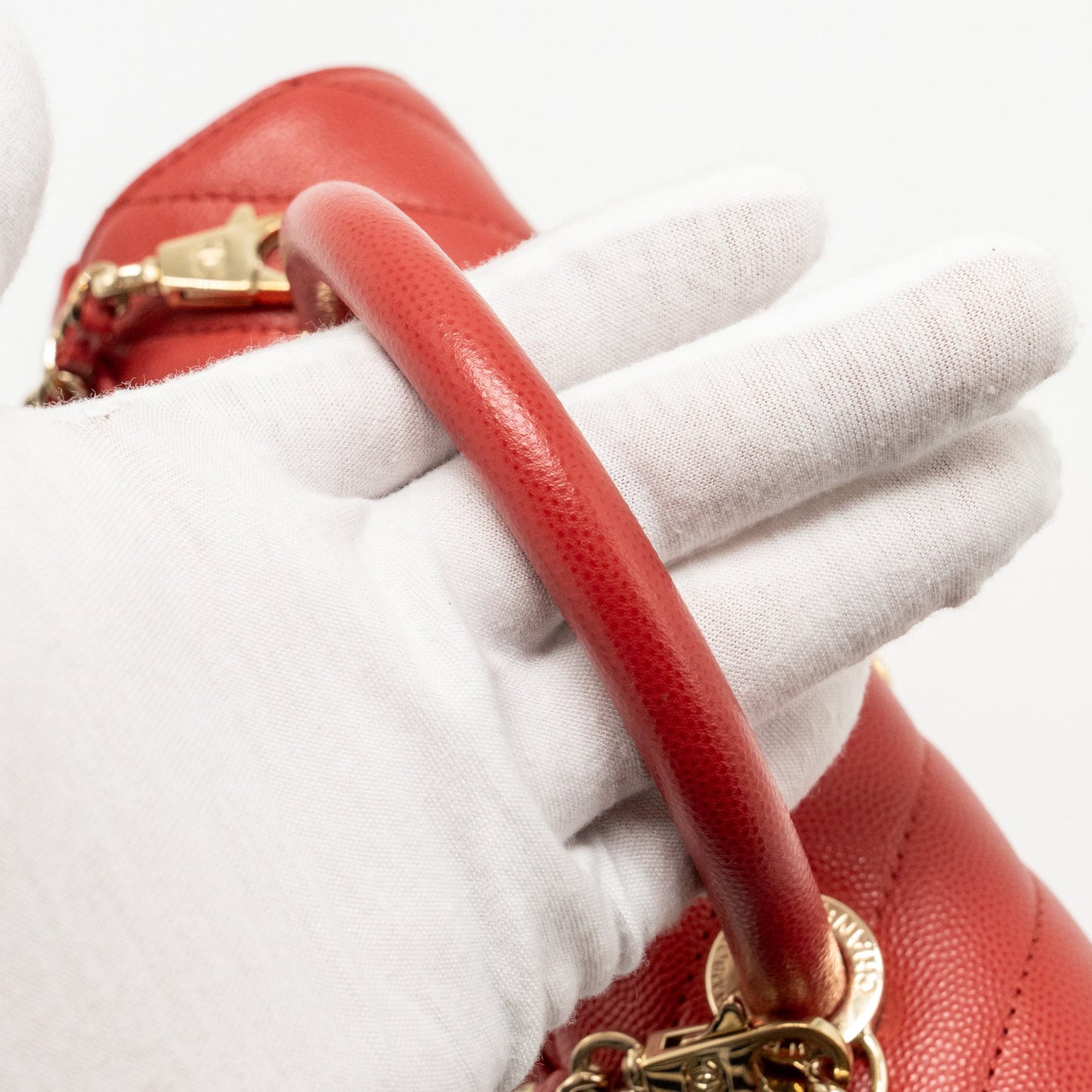 Chanel Small Coco Handle Chevron Caviar Red
