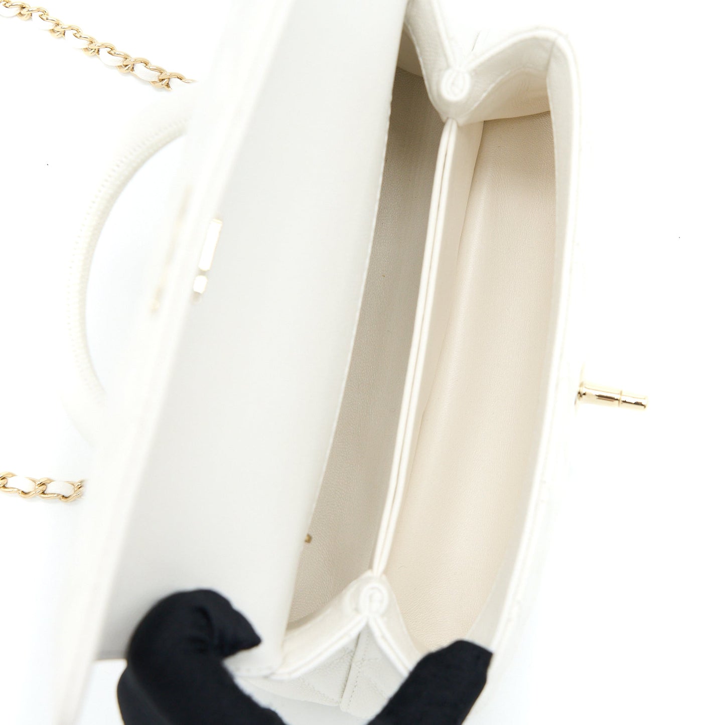 Chanel Small Coco Handle Caviar White L (Microchip)