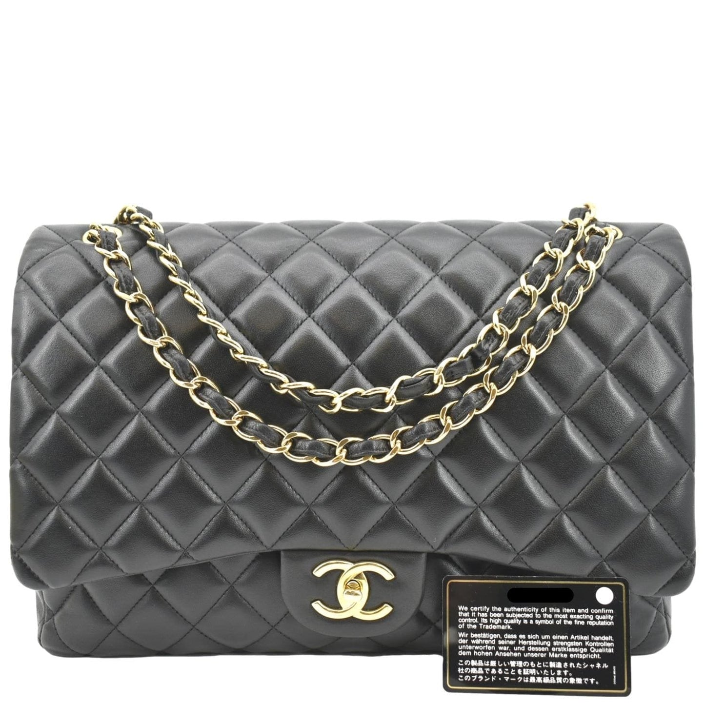 Chanel Maxi Double Flap Lambskin Leather Shoulder Bag Black