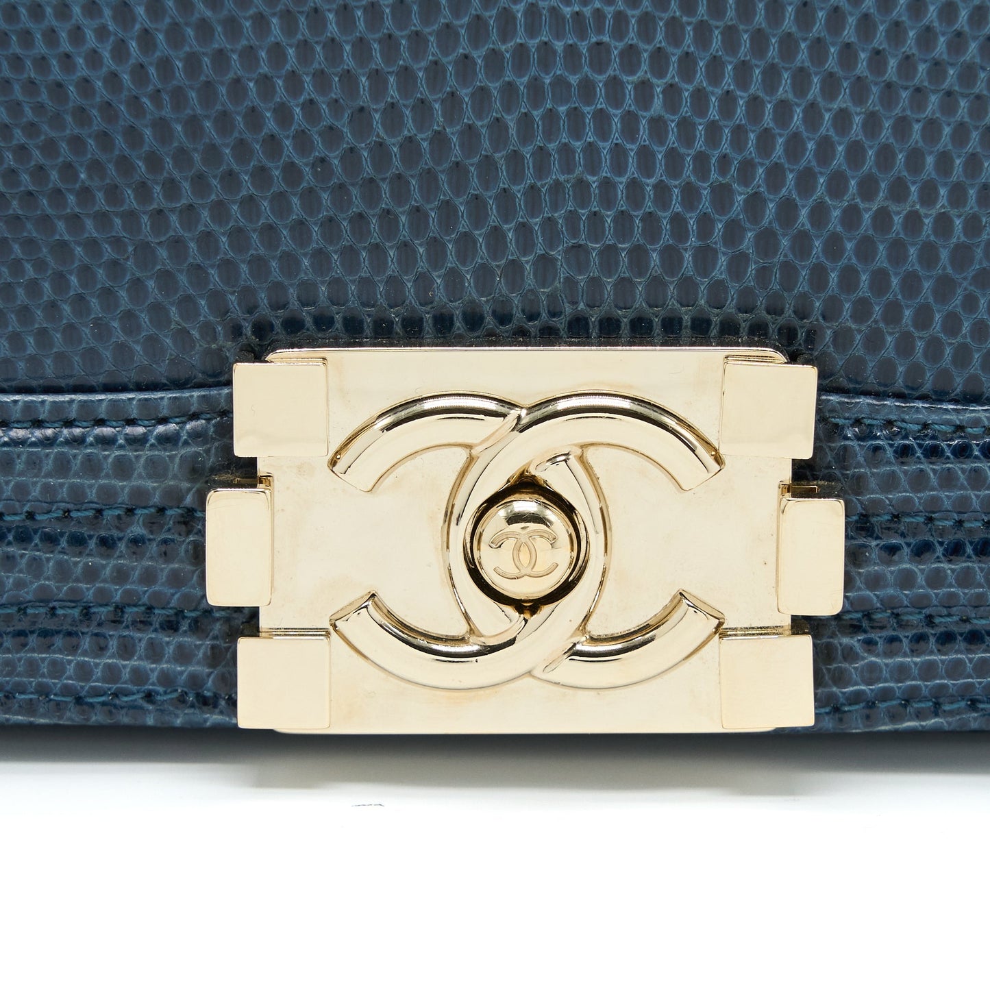 Chanel Small Boy Bag Lizard Dark Blue L