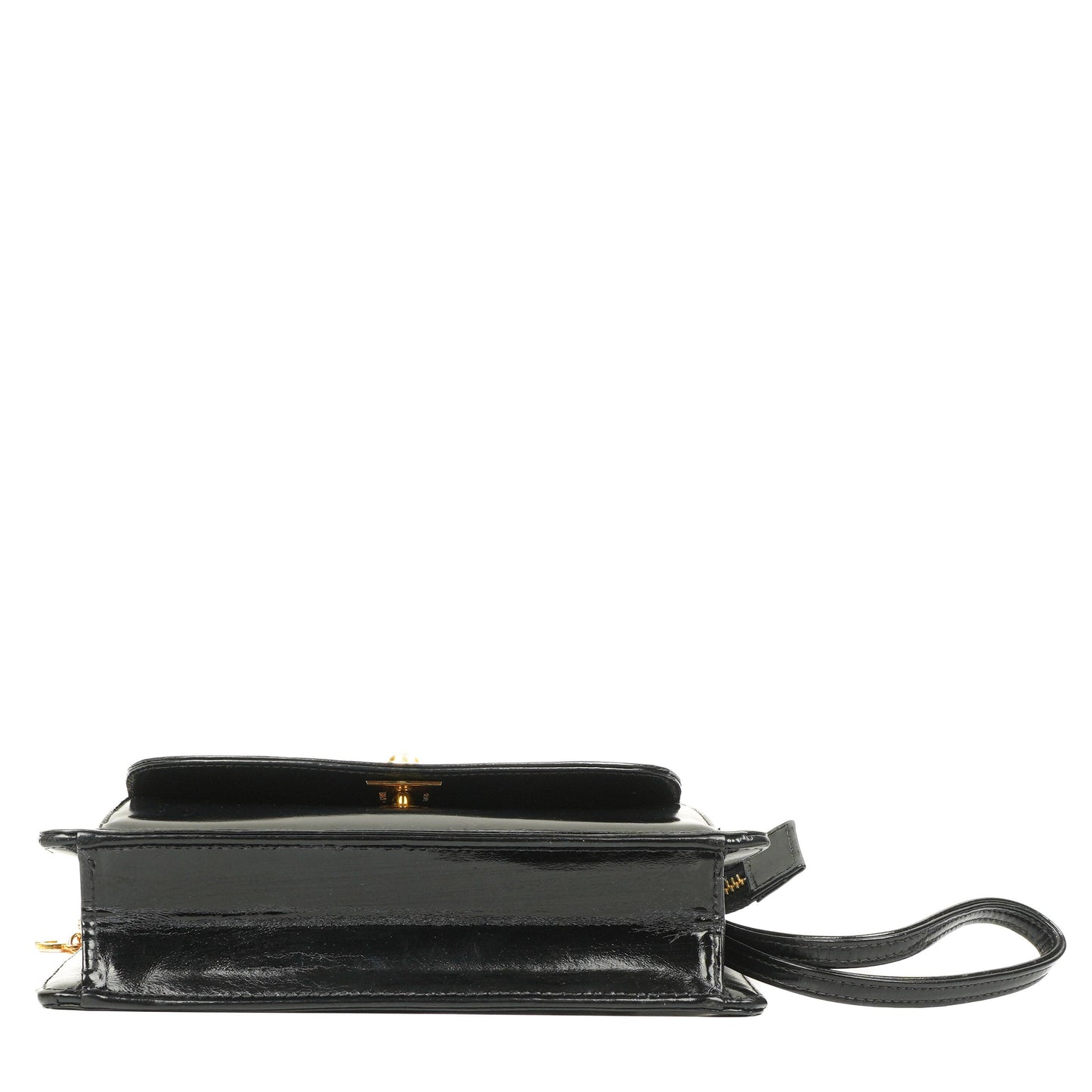 Chanel CC Black Patent Leather Wristlet Bag 24K Gold Hardware
