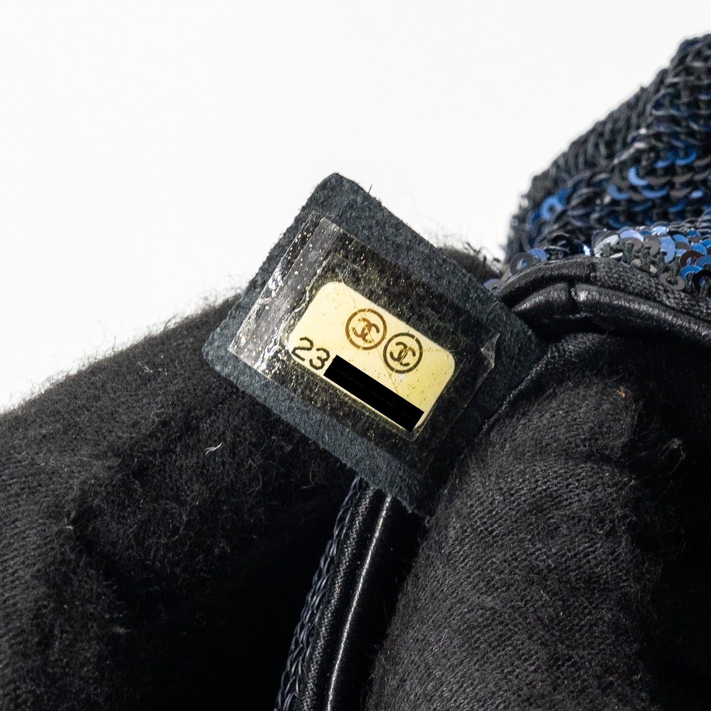 Chanel super mini flap bag sequin dark blue / black