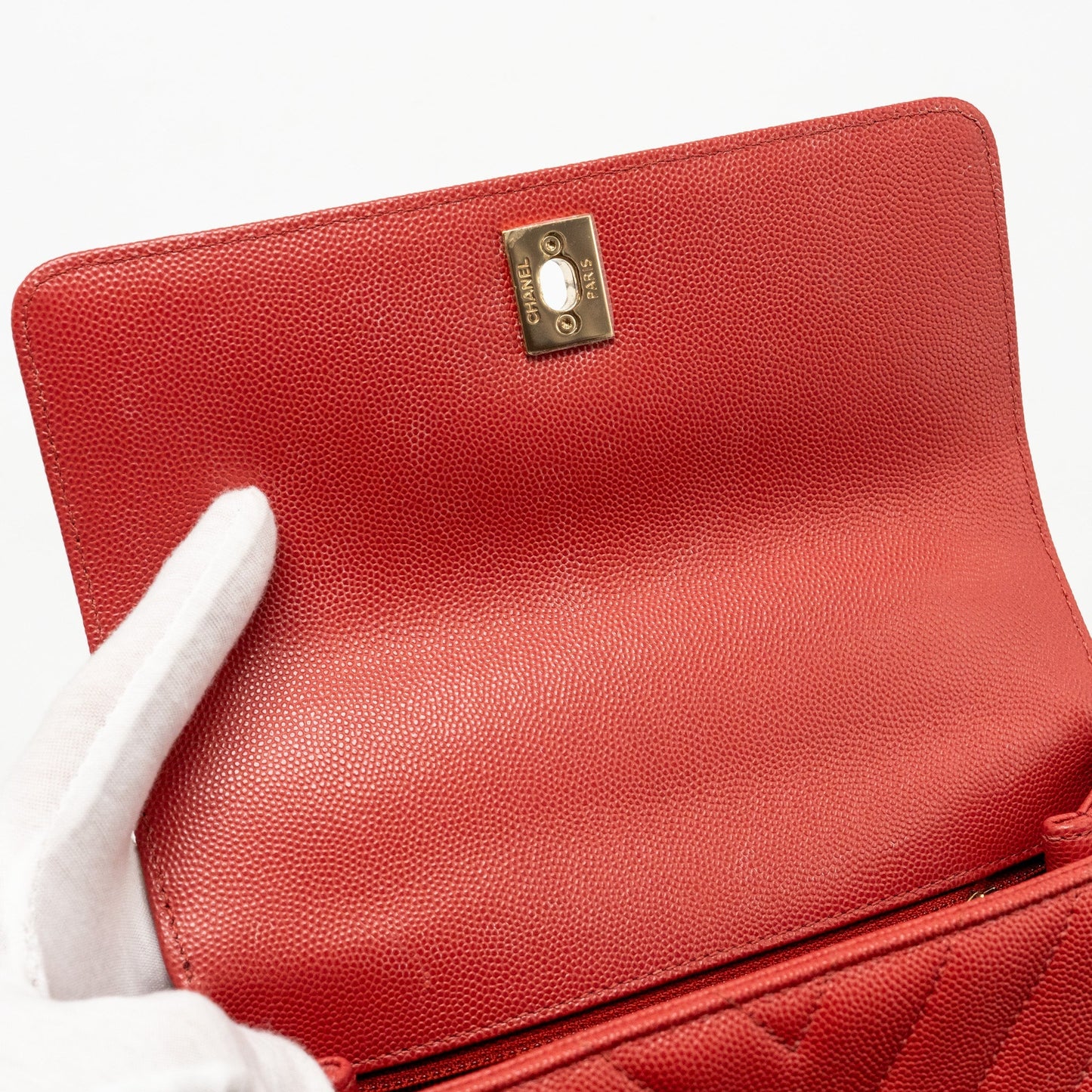 Chanel Small Coco Handle Chevron Caviar Red