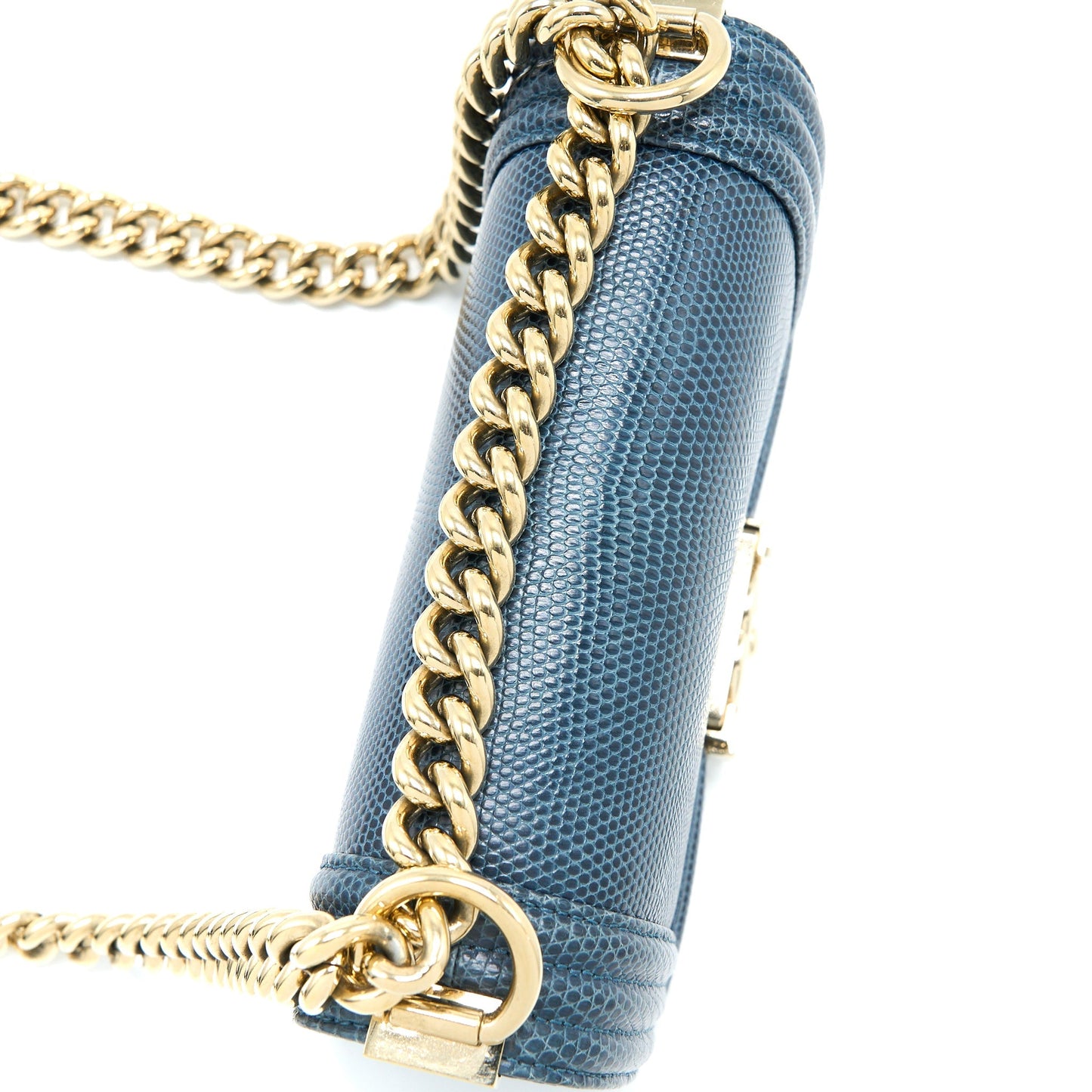 Chanel Small Boy Bag Lizard Dark Blue L