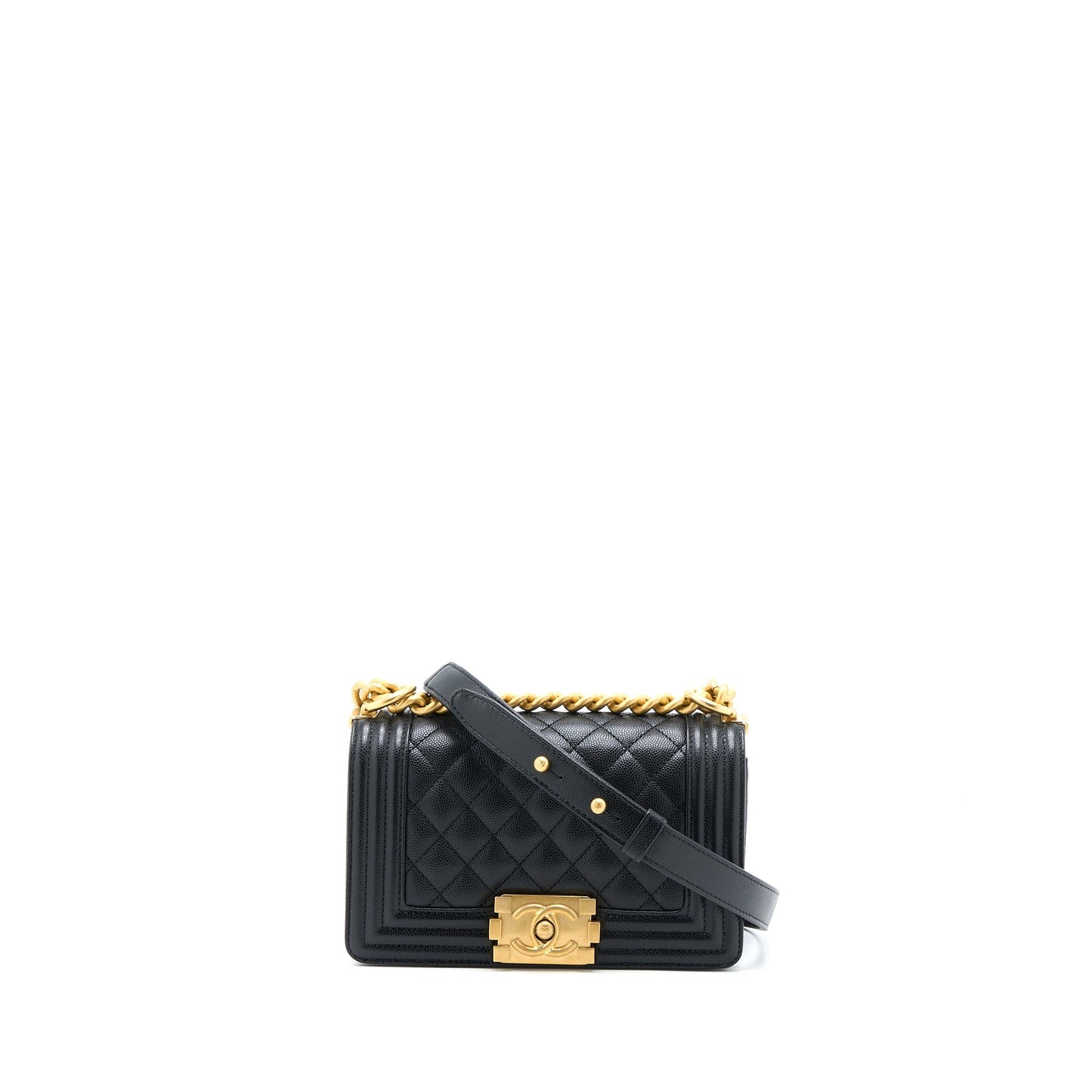 Chanel Small Boy Caviar Black Brushed  (Microchip)