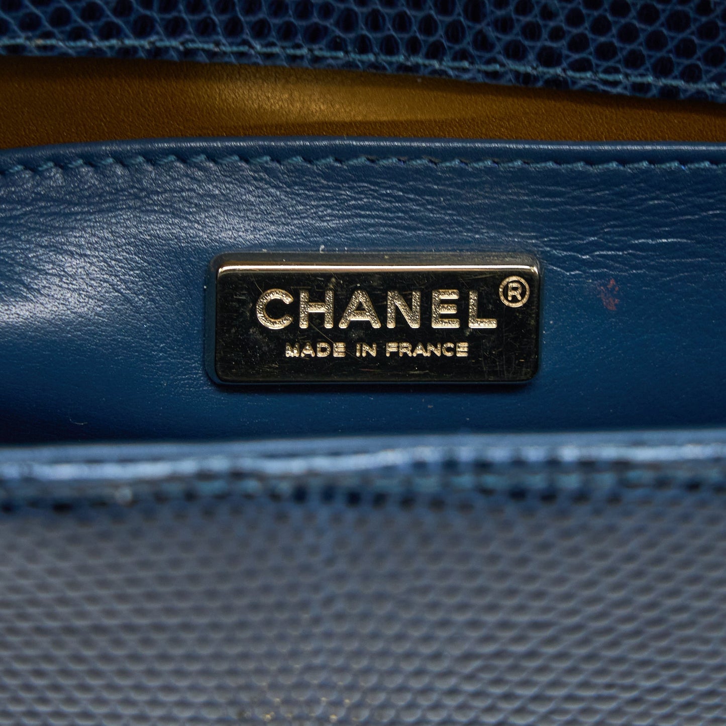 Chanel Small Boy Bag Lizard Dark Blue L