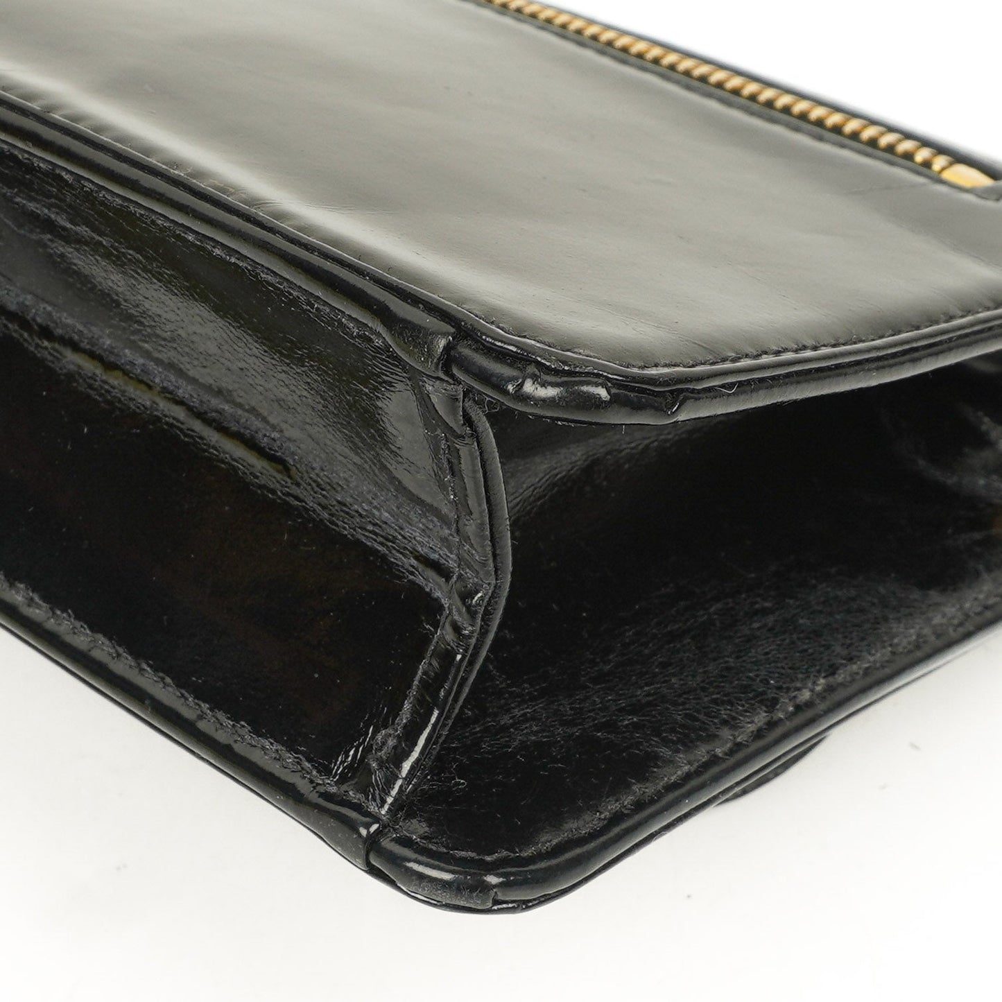 Chanel CC Black Patent Leather Wristlet Bag 24K Gold Hardware