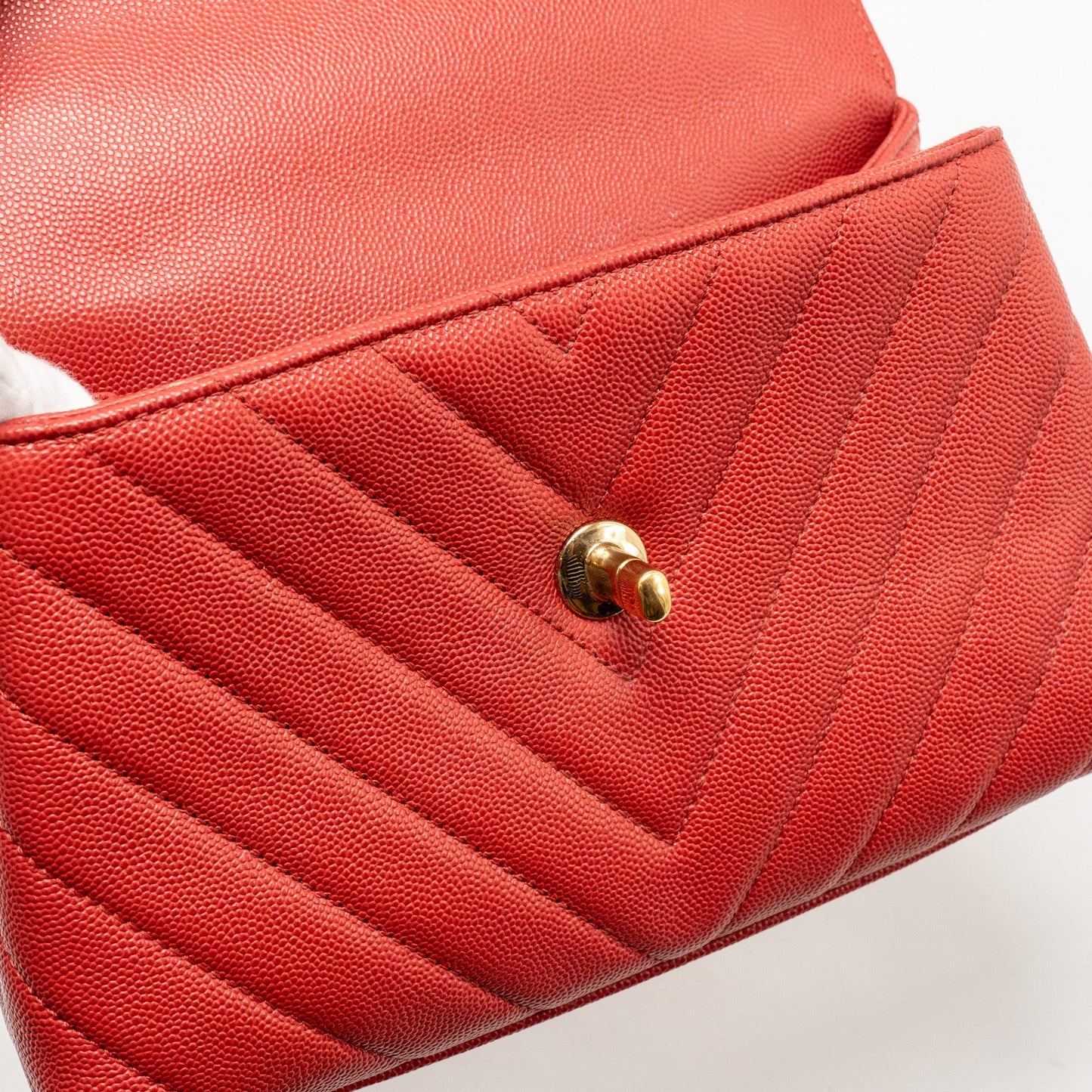 Chanel Small Coco Handle Chevron Caviar Red