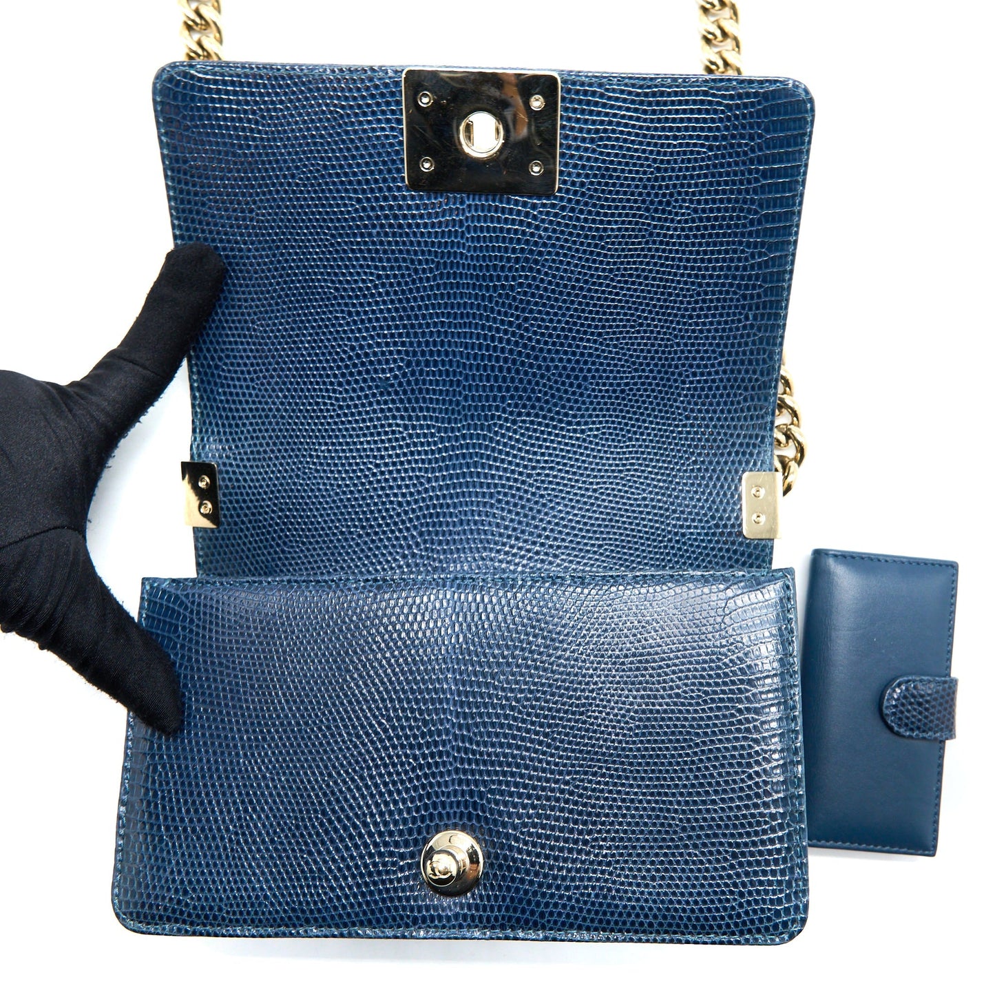 Chanel Small Boy Bag Lizard Dark Blue L