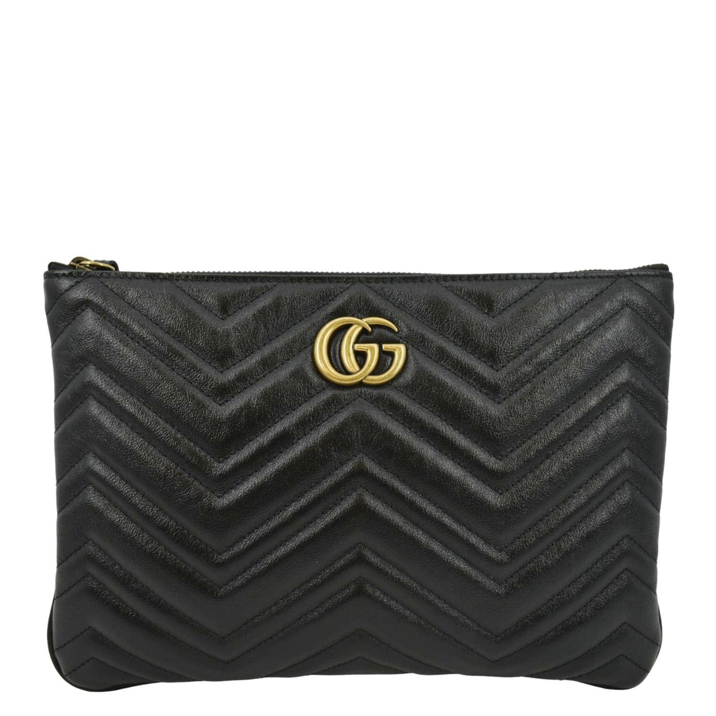 GUCCI GG Marmont Matelasse Chevron Leather Pouch Black 525541