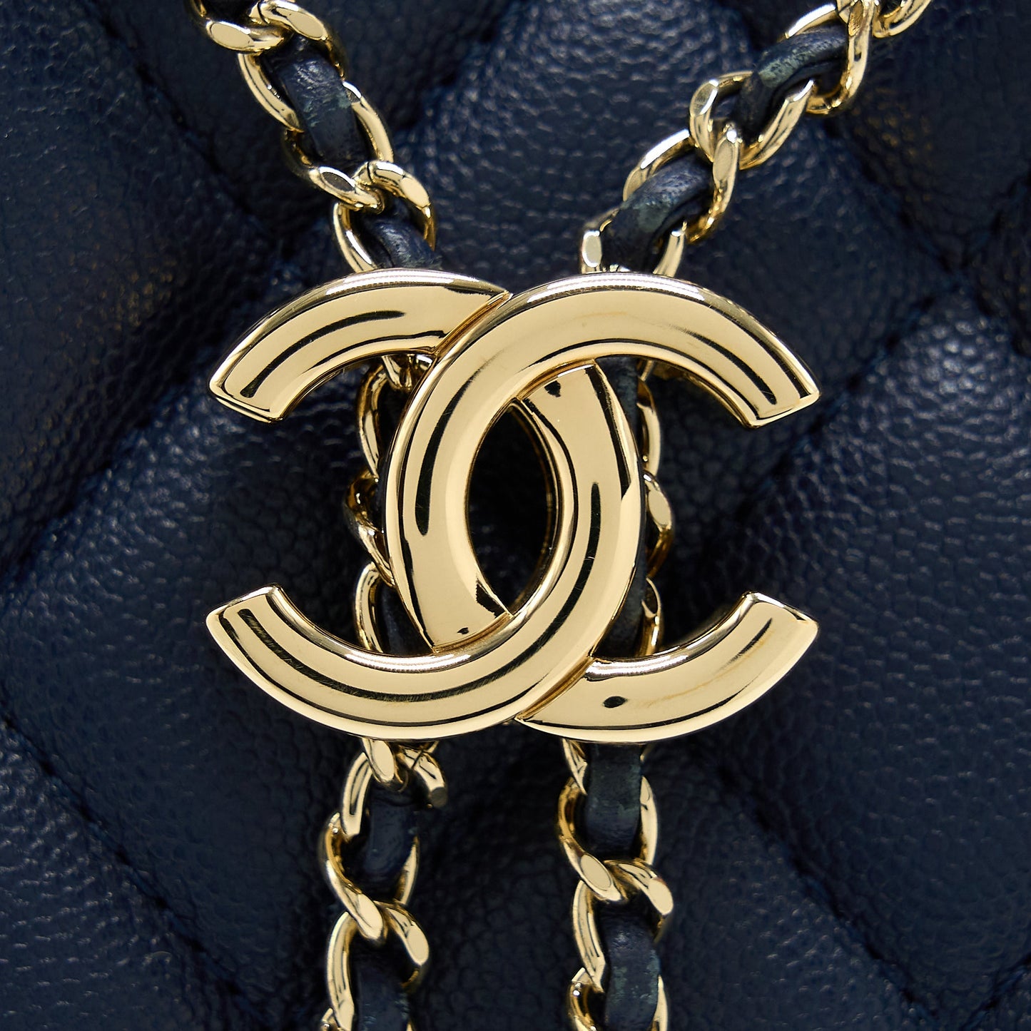 Chanel Top Handle Bucket Bag Caviar Navy Blue L
