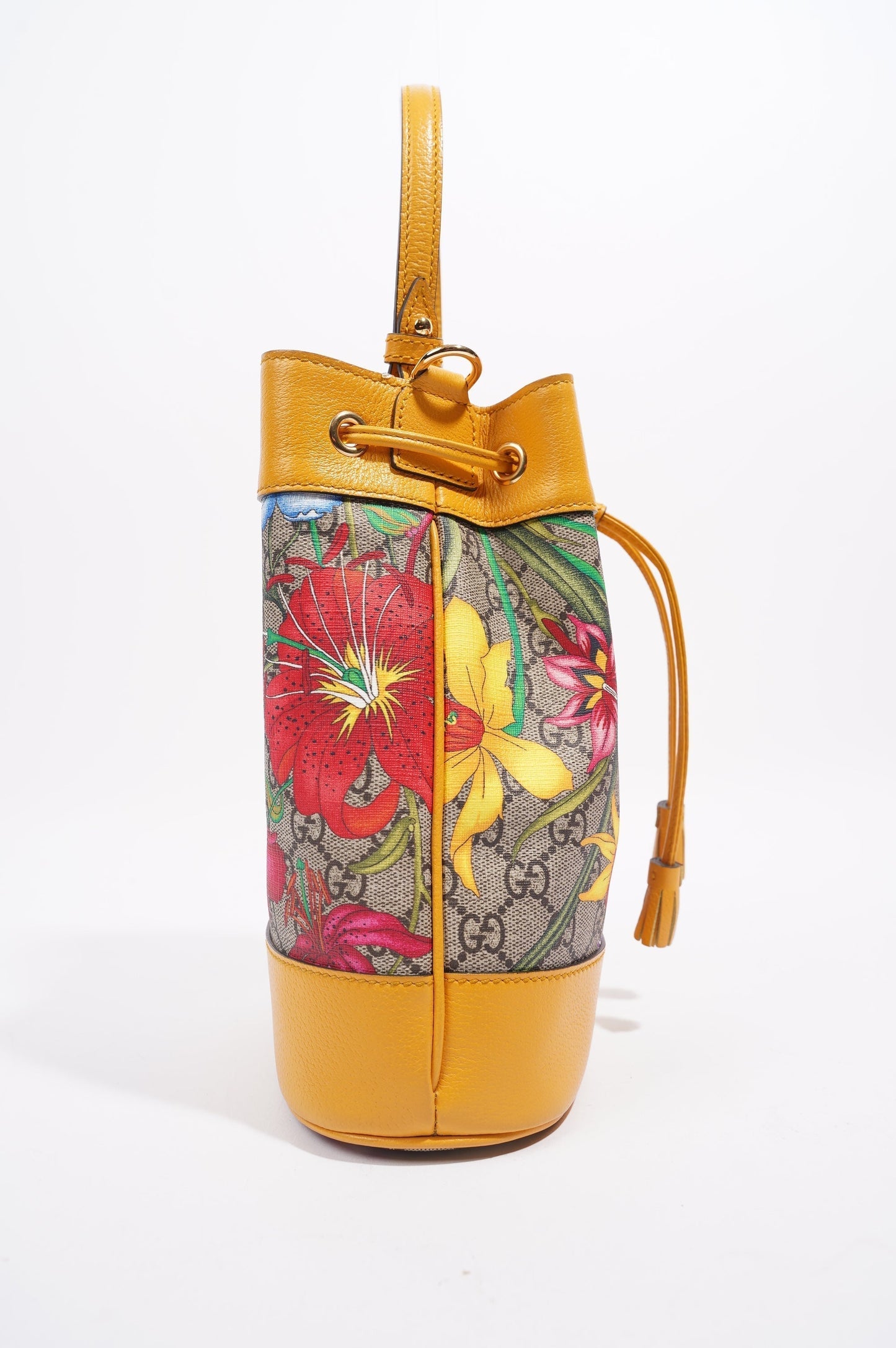 Gucci Womens Ophidia GG Flora Bucket Bag Yellow / Floral Canvas