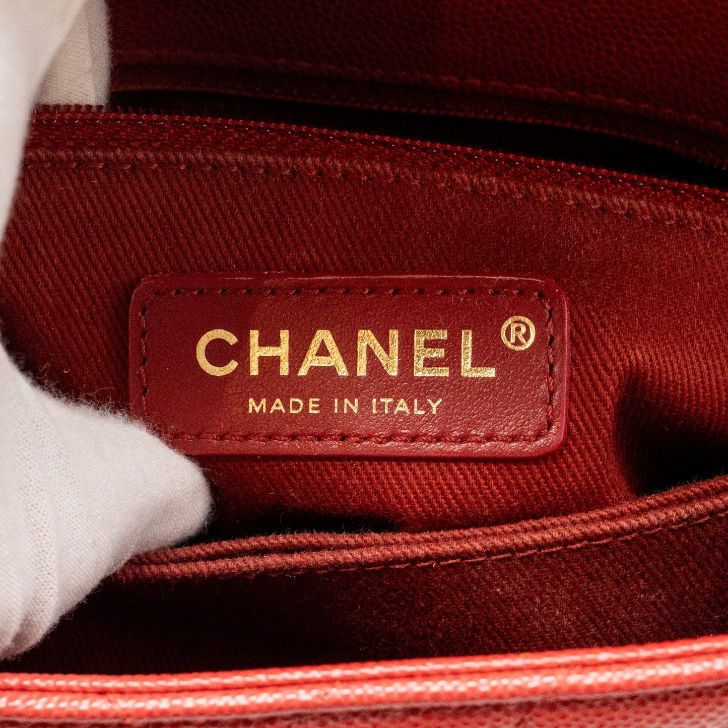 Chanel Small Coco Handle Chevron Caviar Red