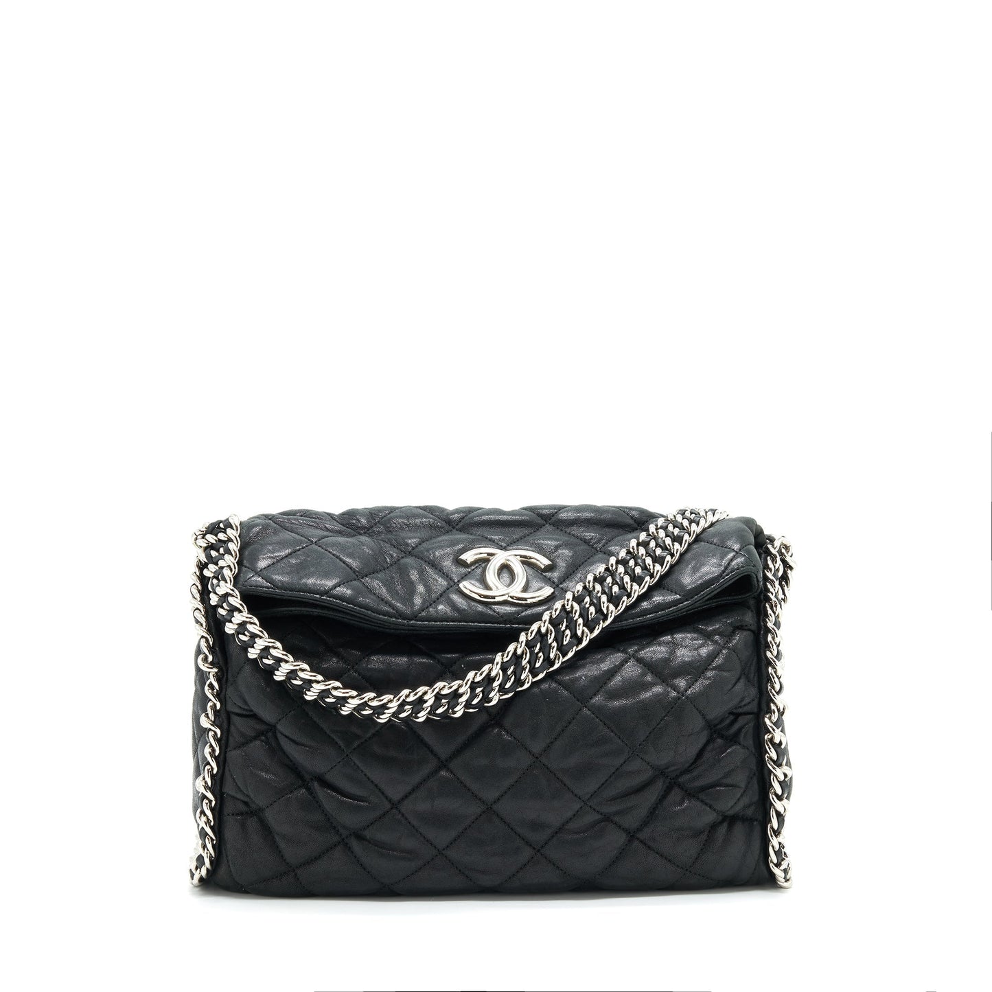 Chanel quilted leather with Chain Shoulder Bag Black