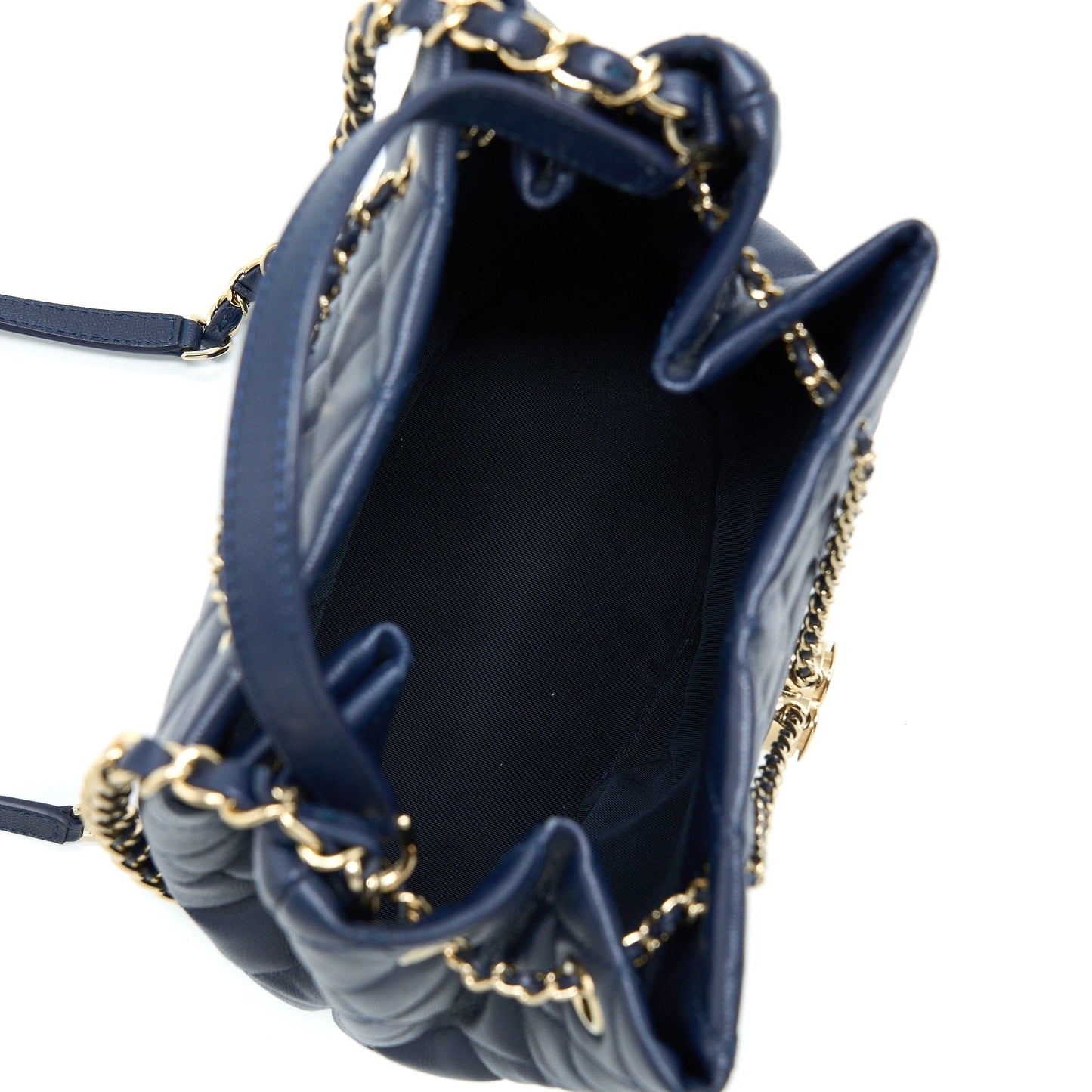 Chanel Top Handle Bucket Bag Caviar Navy Blue L