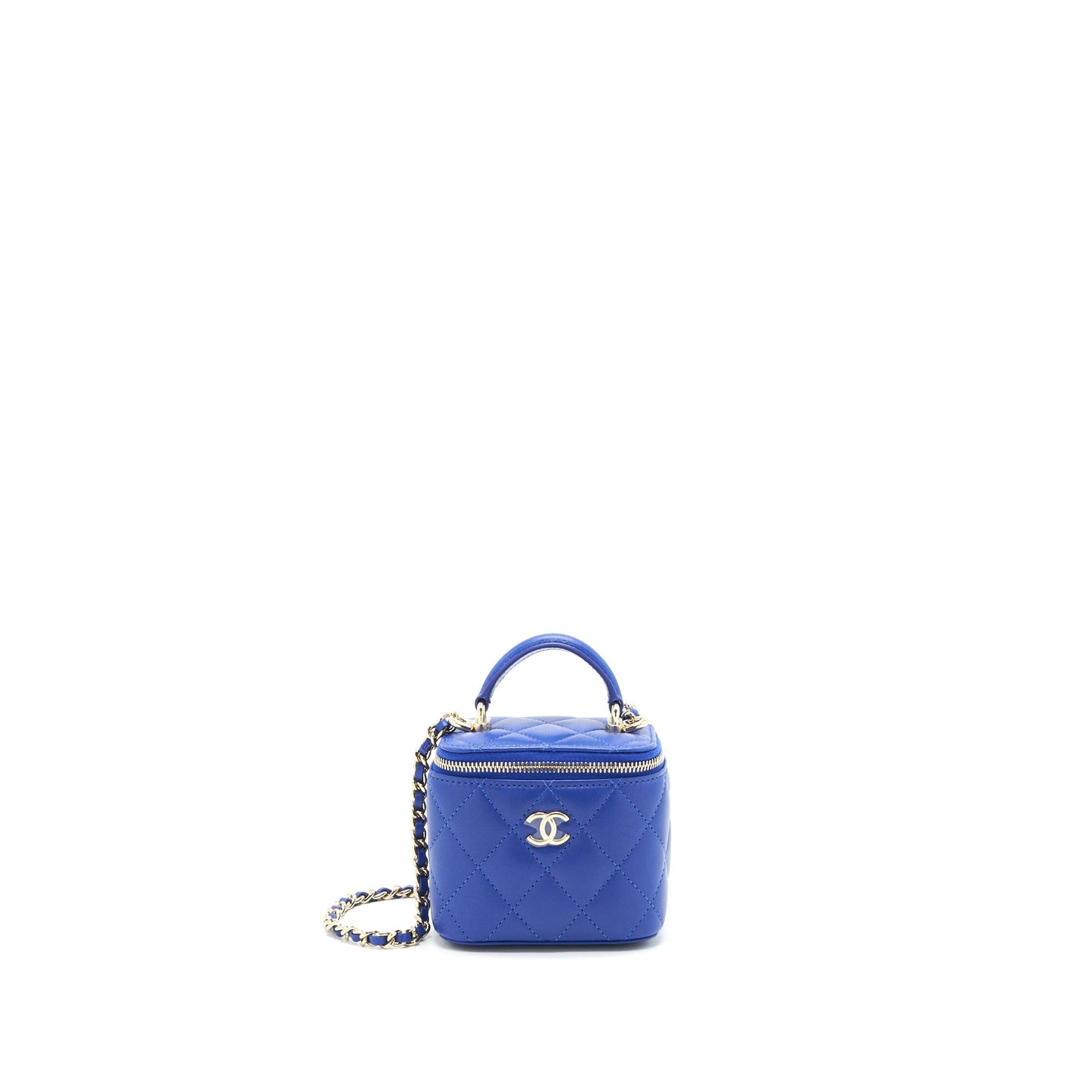 Chanel 21K mini Top handle Vanity with Chain Blue L