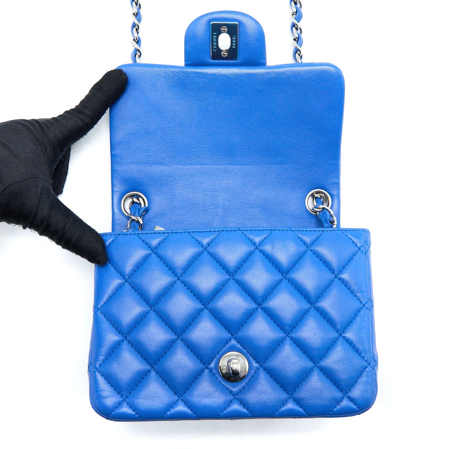Chanel Mini Square Flap Bag Lambskin Blue