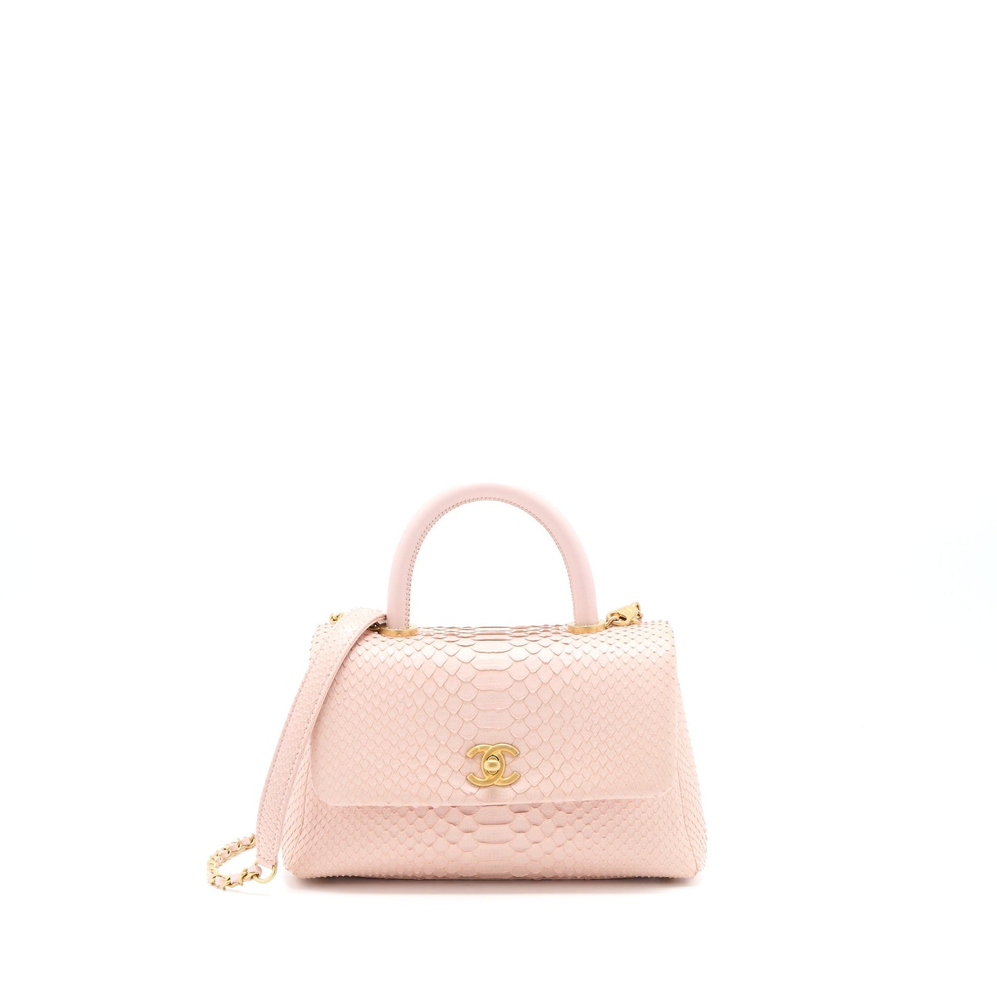 Chanel Small Coco Handle Python Leather Light Pink Brushed