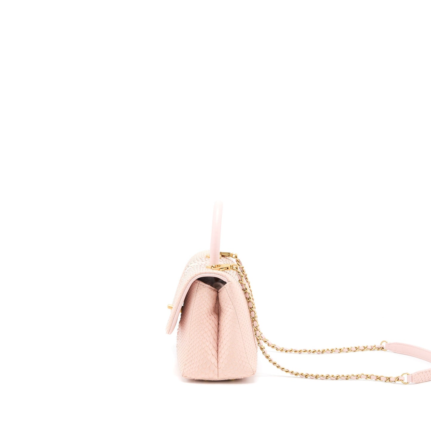Chanel Small Coco Handle Python Leather Light Pink Brushed