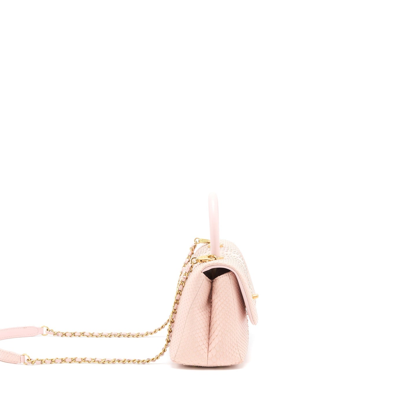 Chanel Small Coco Handle Python Leather Light Pink Brushed