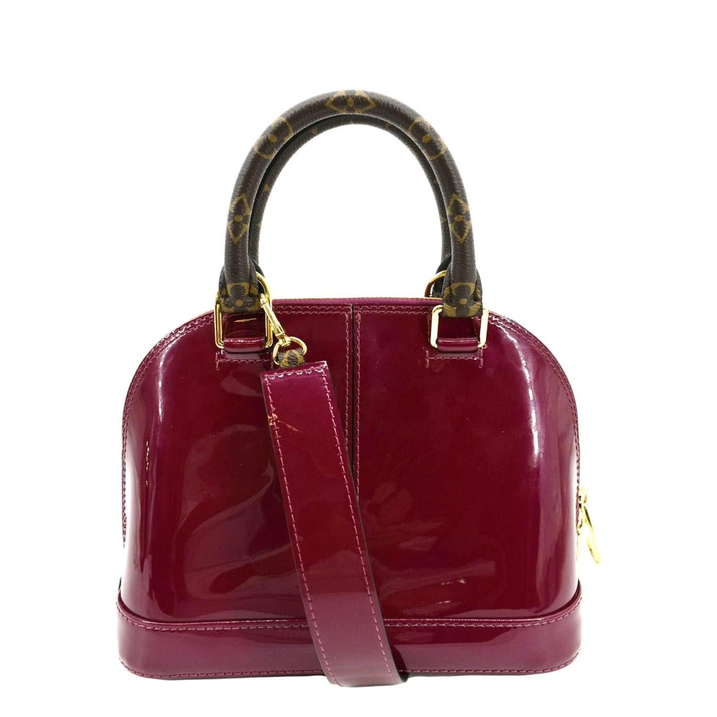 Louis Vuitton Alma Lisse Leather Satchel Crossbody Bag Red