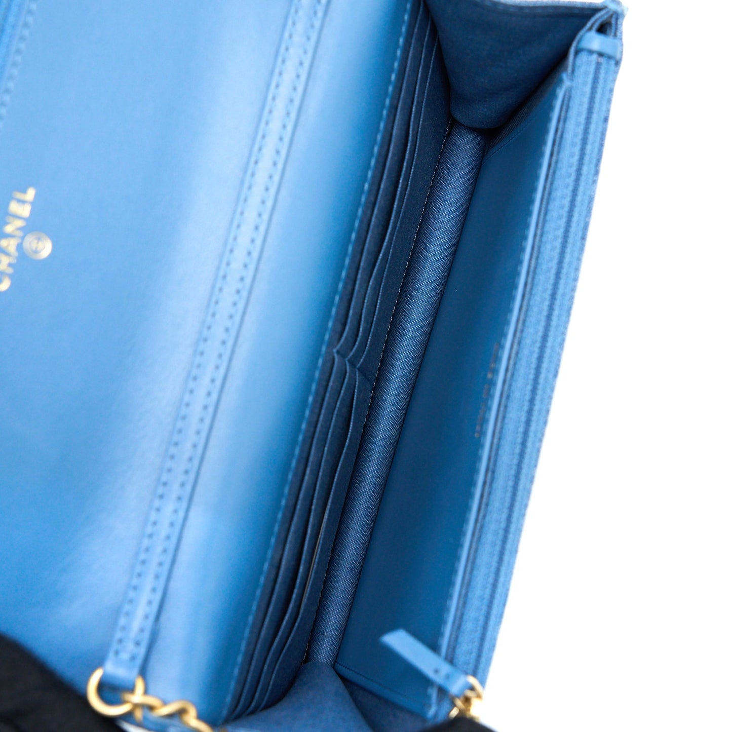 Chanel Pearl Crush Wallet on Chain Denim Light Blue  (Microchip)