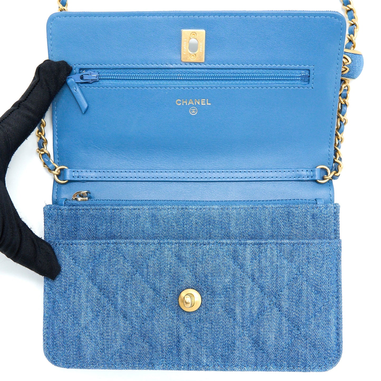 Chanel Pearl Crush Wallet on Chain Denim Light Blue  (Microchip)