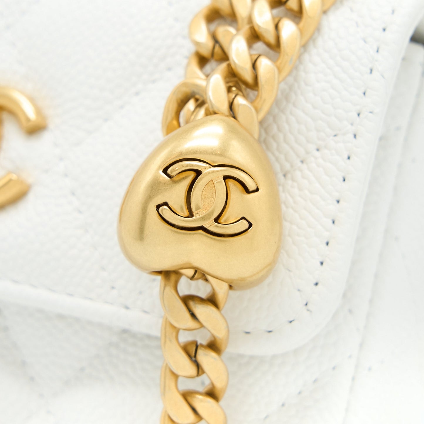 Chanel 23C Coco Love Mini Flap Bag with Chain Caviar White Brushed  (Microchip)